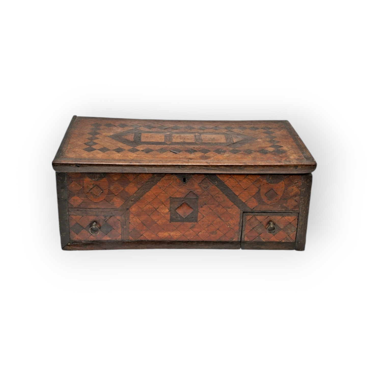 17th-Century Continental Antique Parquetry-Inlaid Wooden Table Box