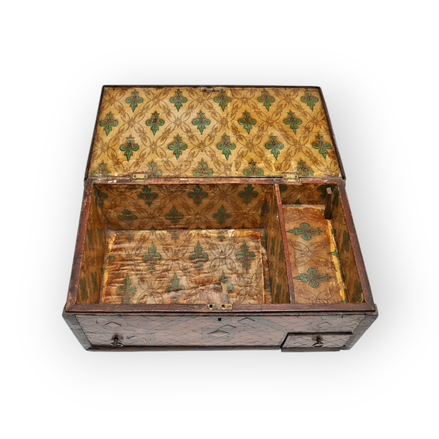 17th-Century Continental Antique Parquetry-Inlaid Wooden Table Box