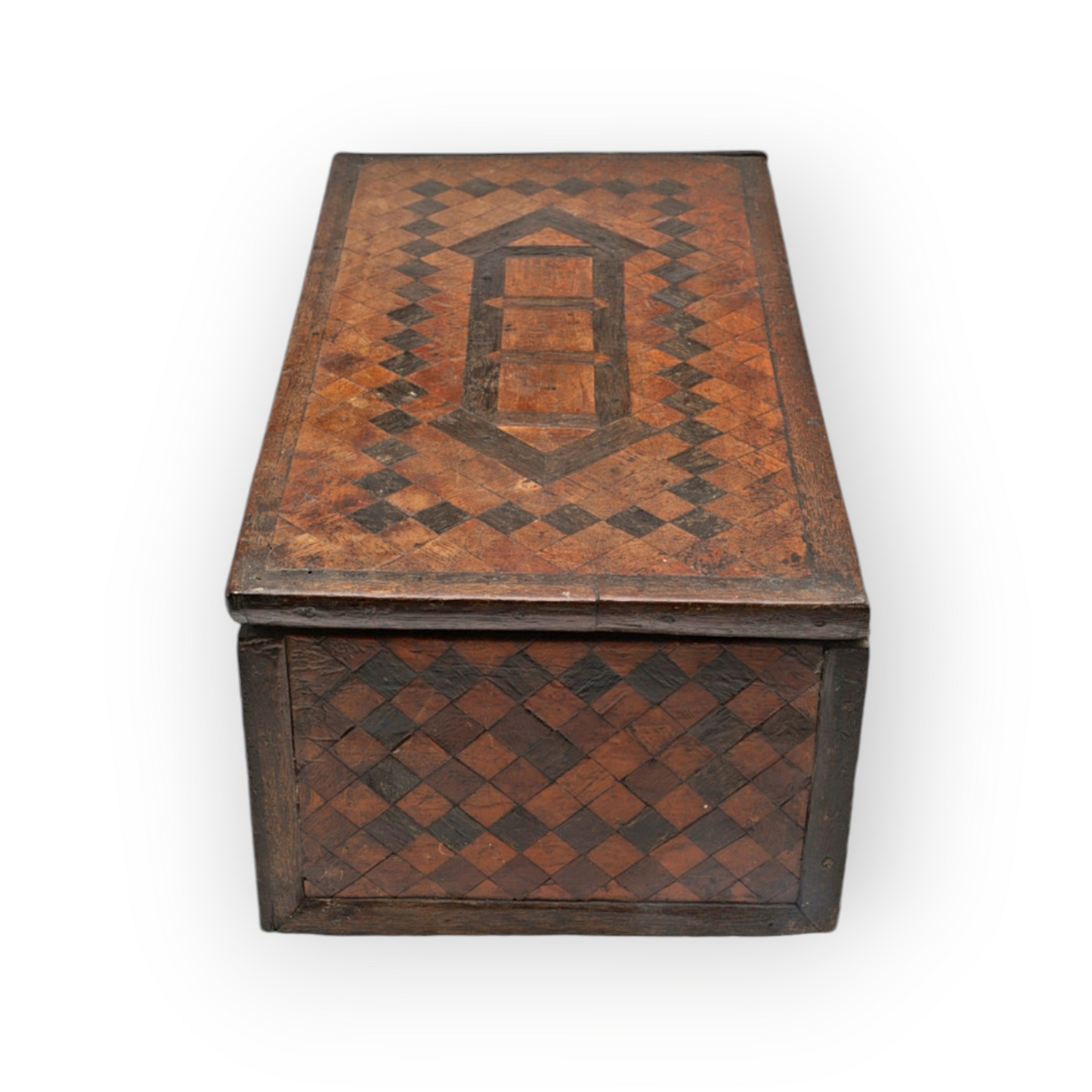 17th-Century Continental Antique Parquetry-Inlaid Wooden Table Box