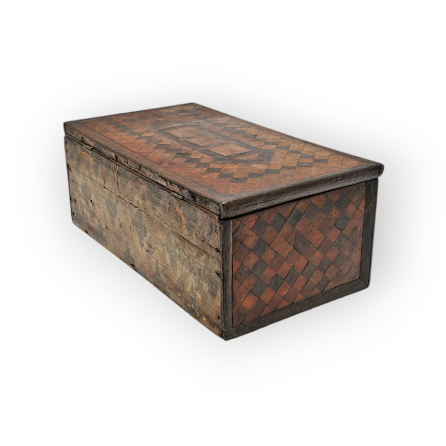 17th-Century Continental Antique Parquetry-Inlaid Wooden Table Box