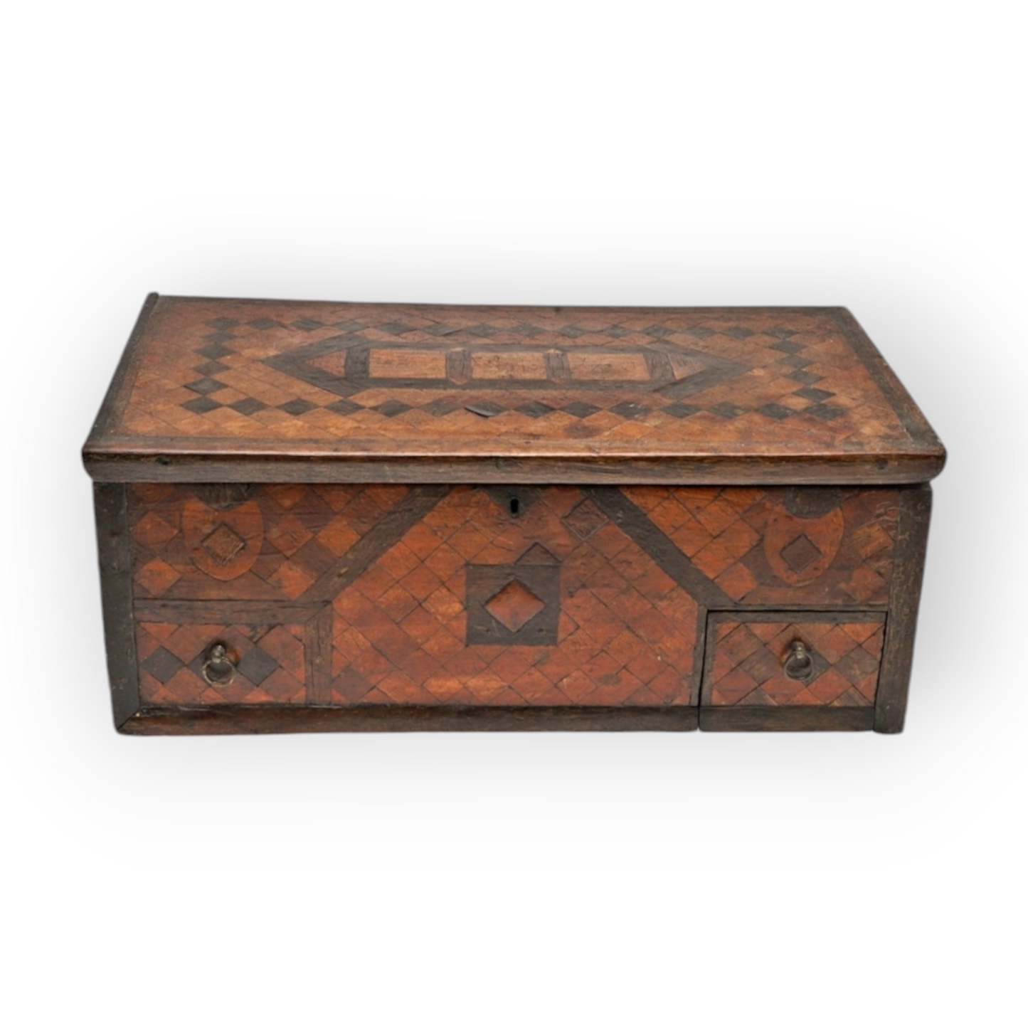 17th-Century Continental Antique Parquetry-Inlaid Wooden Table Box