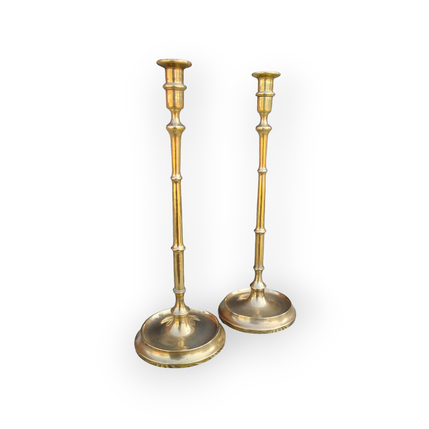 Rare Pair of Large Elongated 17th-Century / 18th-Century English Antique Brass Candlesticks, circa 1660-1710