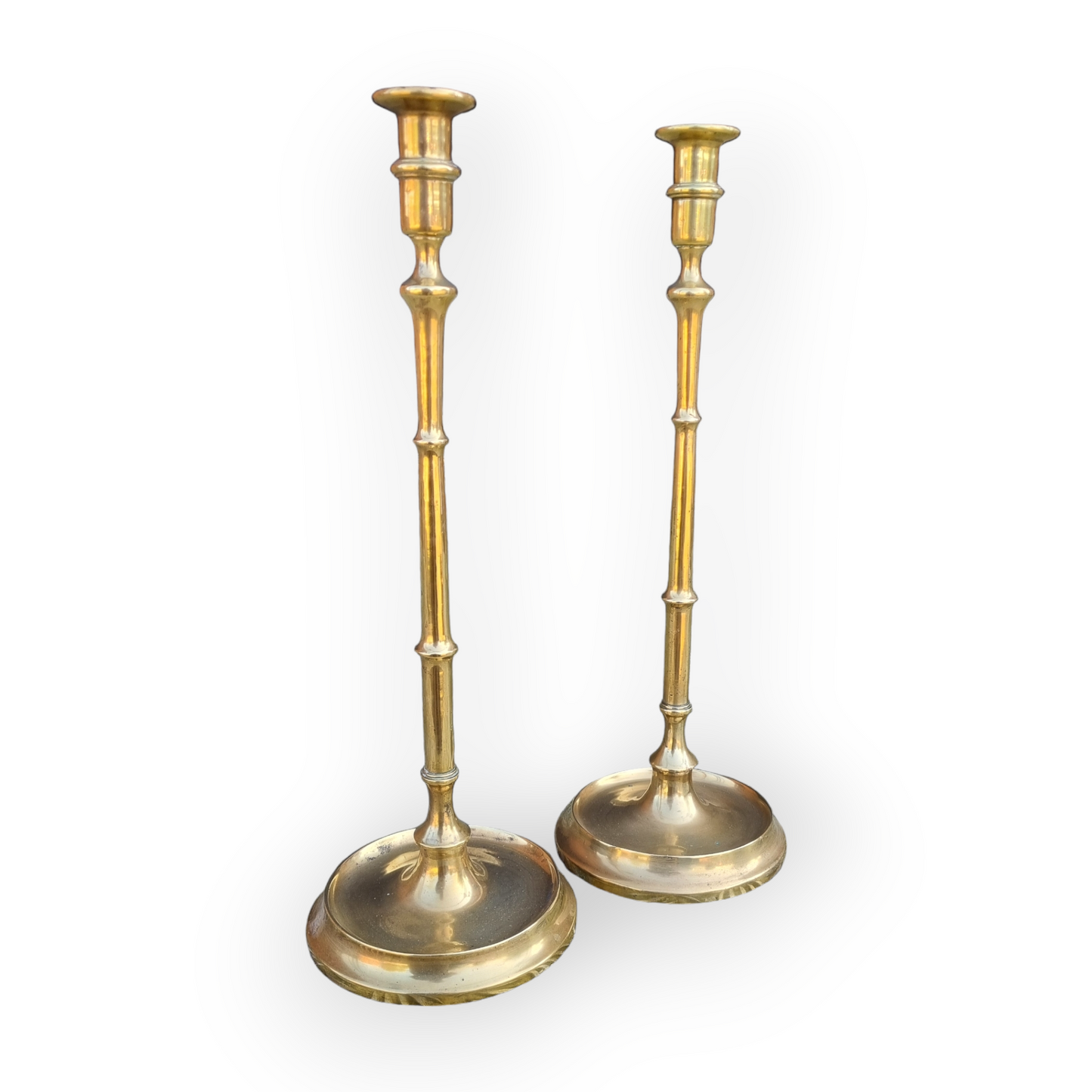 Rare Pair of Large Elongated 17th-Century / 18th-Century English Antique Brass Candlesticks, circa 1660-1710