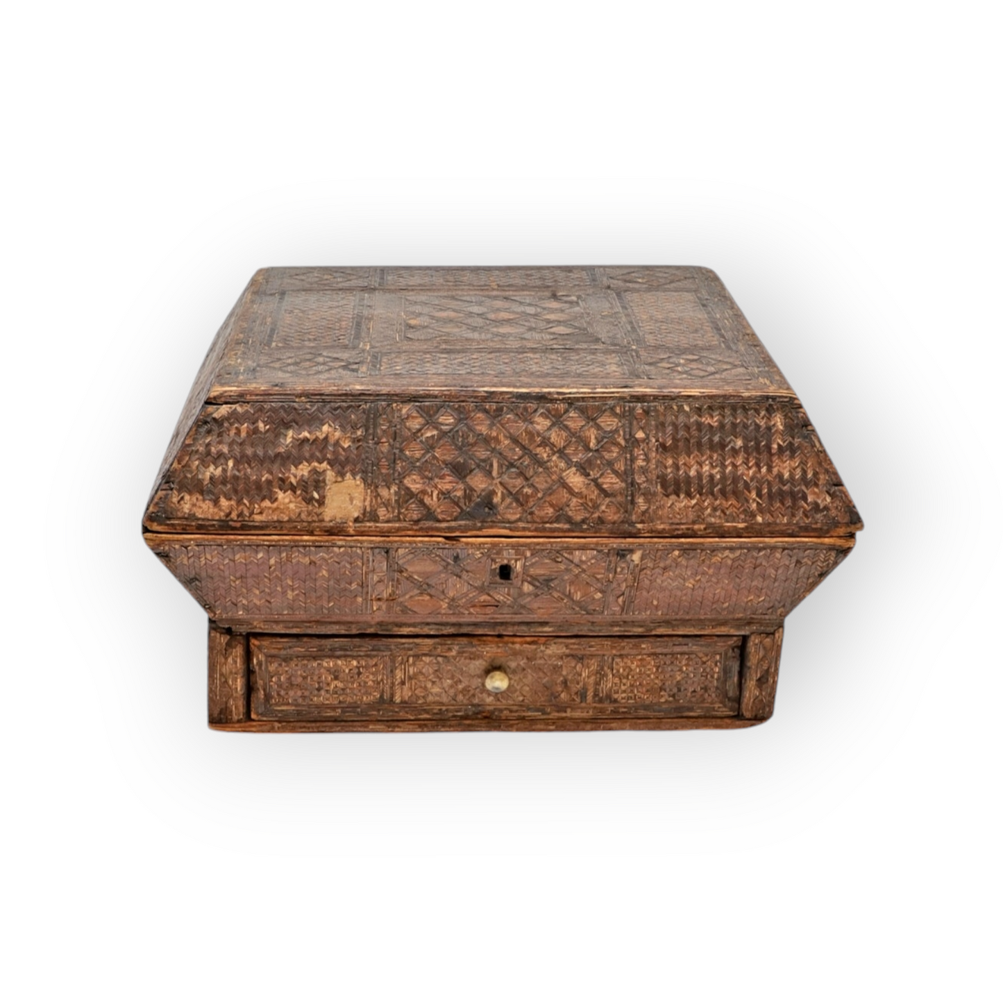 Late 18th-Century / Early 19th-Century Antique Napoleonic Prisoner Of War Straw-Work Box, circa 1793-1815