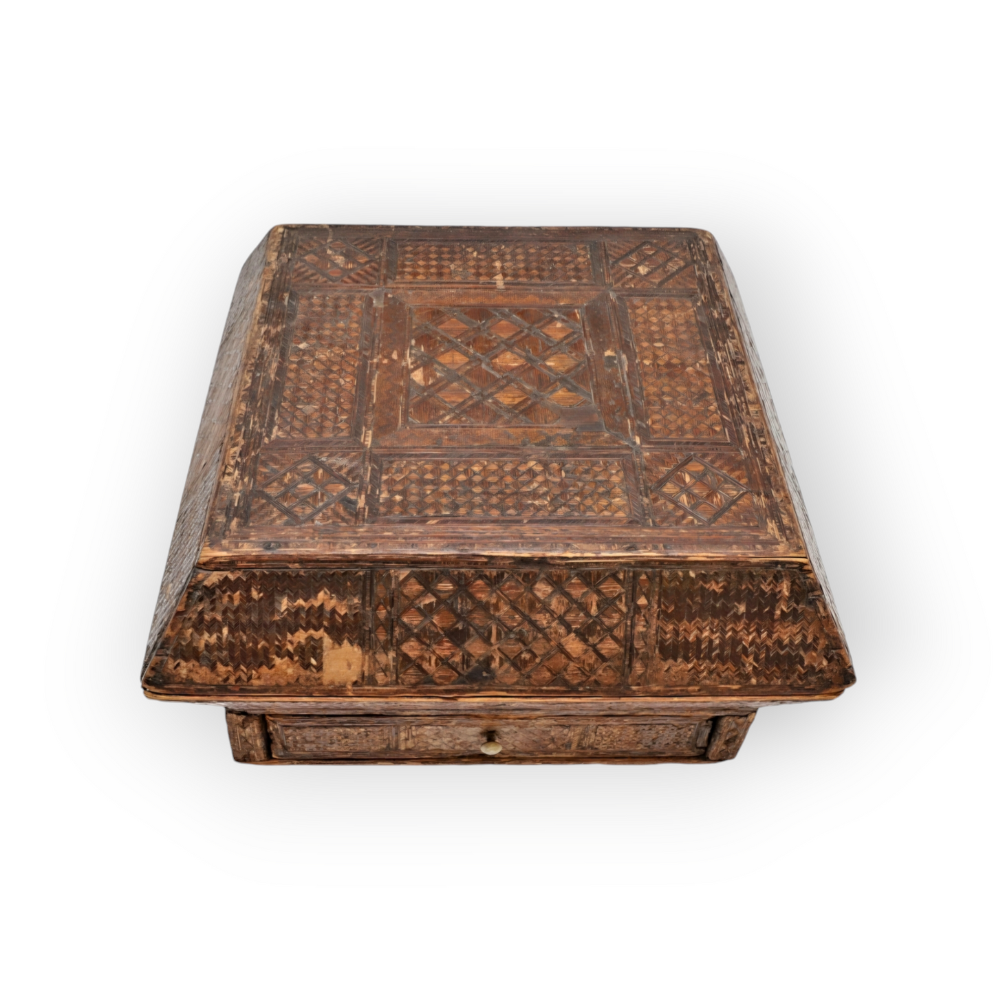 Late 18th-Century / Early 19th-Century Antique Napoleonic Prisoner Of War Straw-Work Box, circa 1793-1815