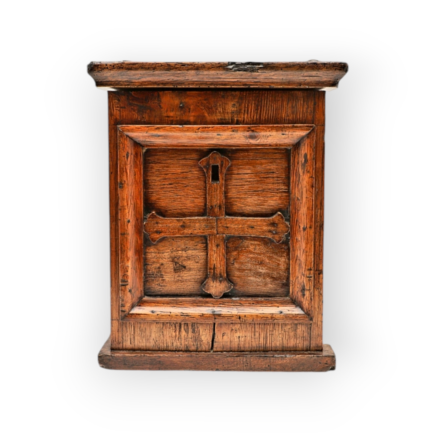 18th Century Antique Oak-Effect Scumbled Pine Alms Box / Offertory Box