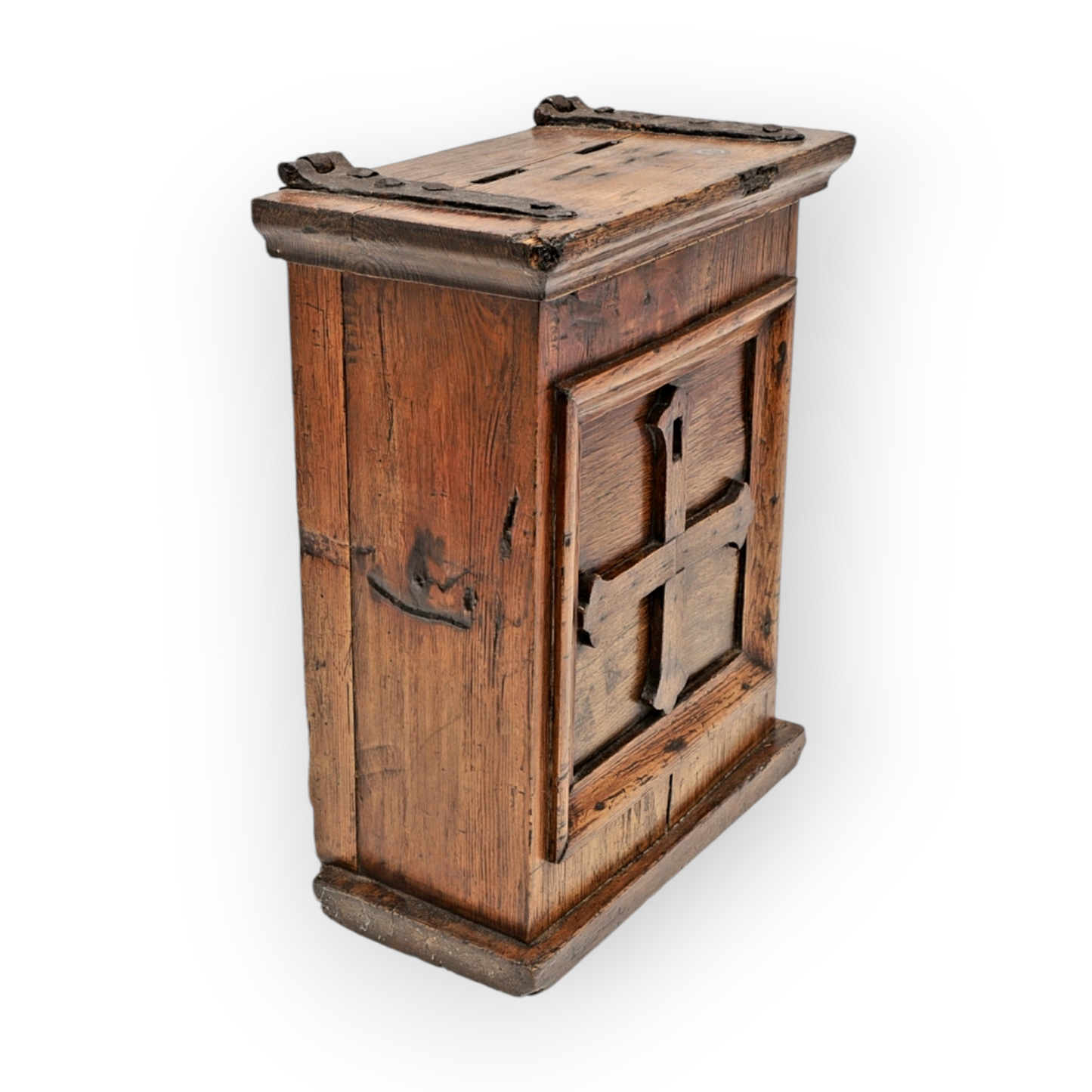 18th Century Antique Oak-Effect Scumbled Pine Alms Box / Offertory Box