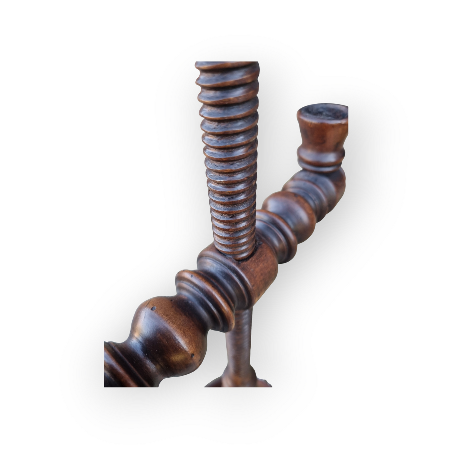 An 18th-Century Antique Treen Rise-And-Fall Two-Branch Candelabrum / Candlestick