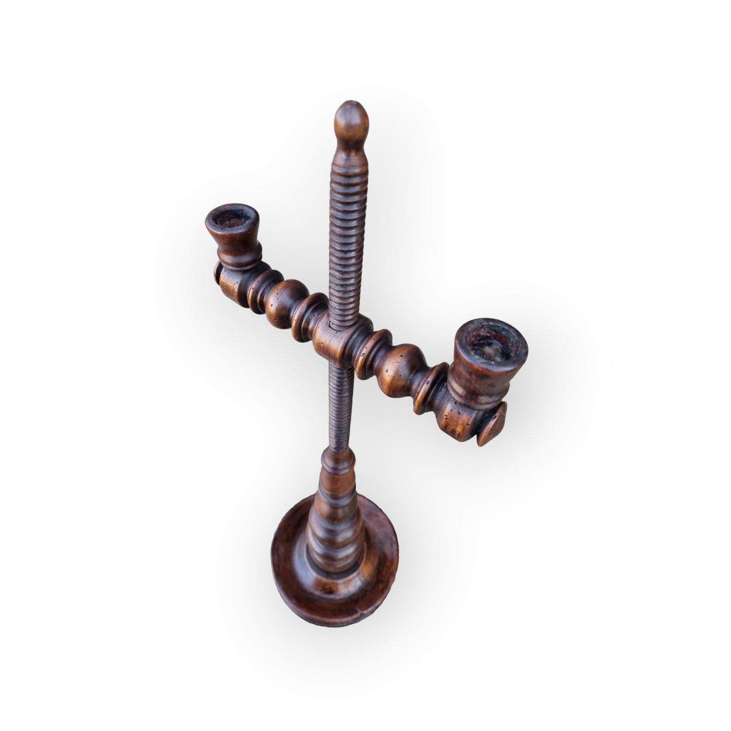 An 18th-Century Antique Treen Rise-And-Fall Two-Branch Candelabrum / Candlestick