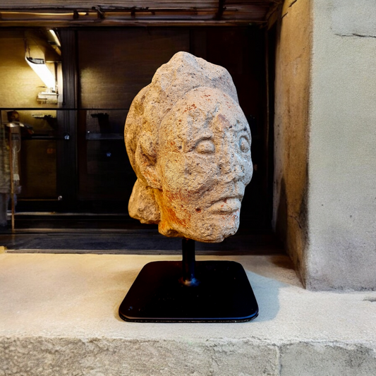 Medieval Antique Stone Head Of An Unknown Deity, circa 15th-Century