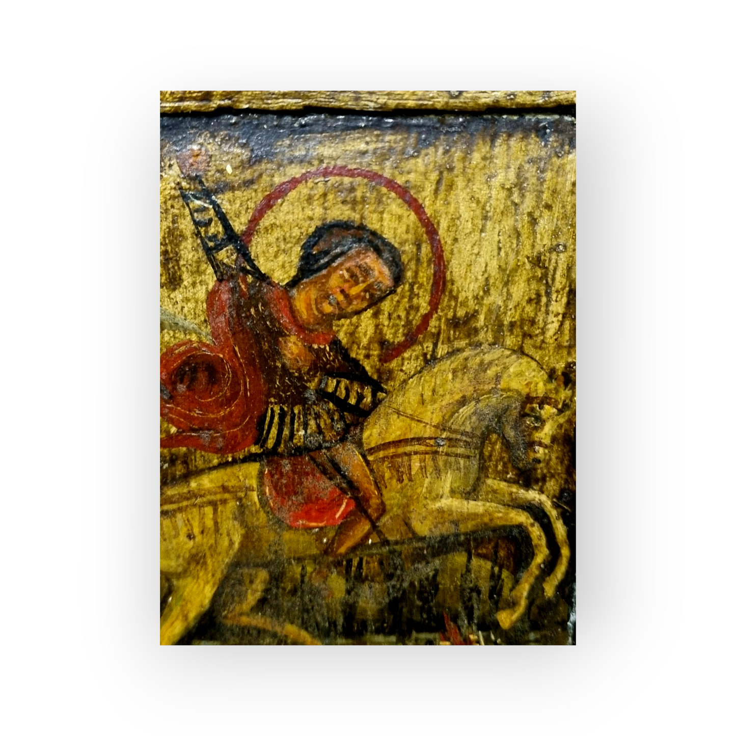 A Diminutive Early 18th-Century Orthodox Antique Travelling Icon of Saint George Slaying The Dragon