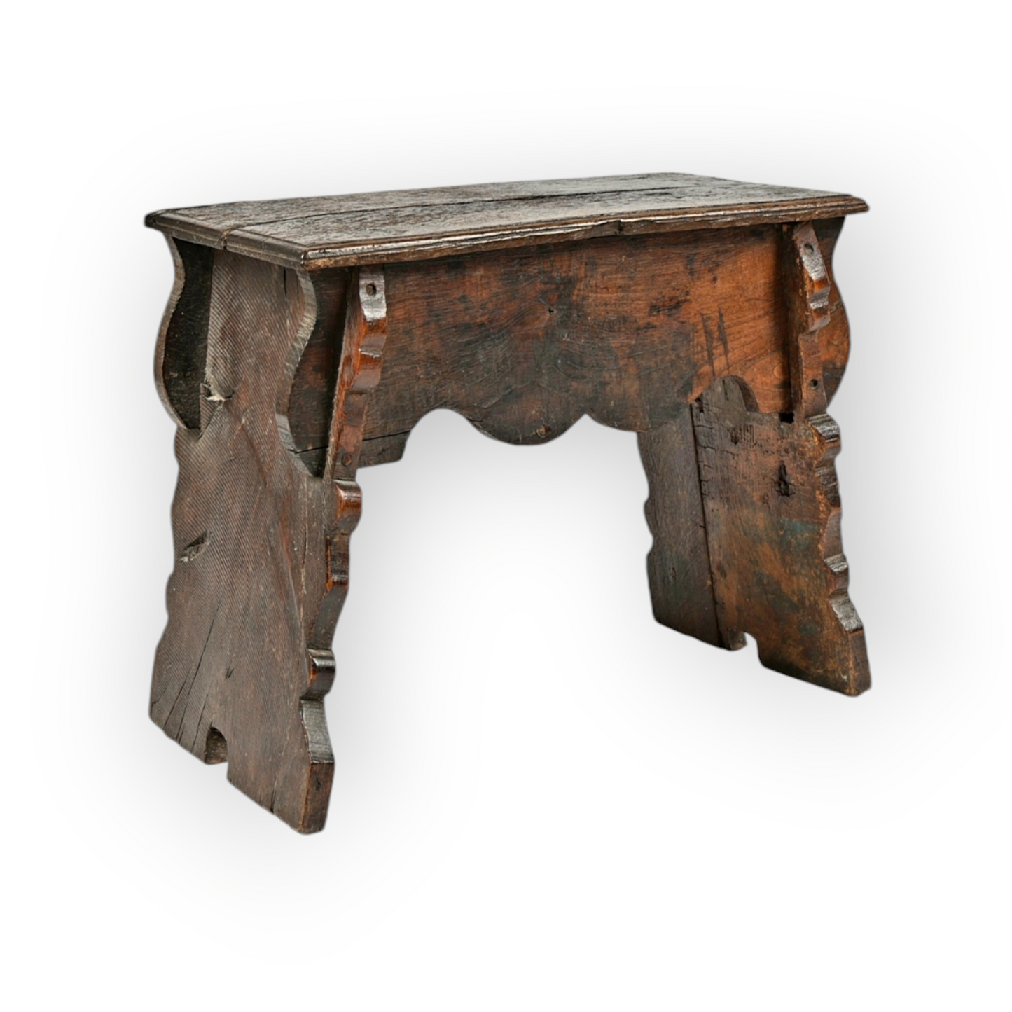 16th-Century Henry VIII Style English Antique Oak Boarded Stool