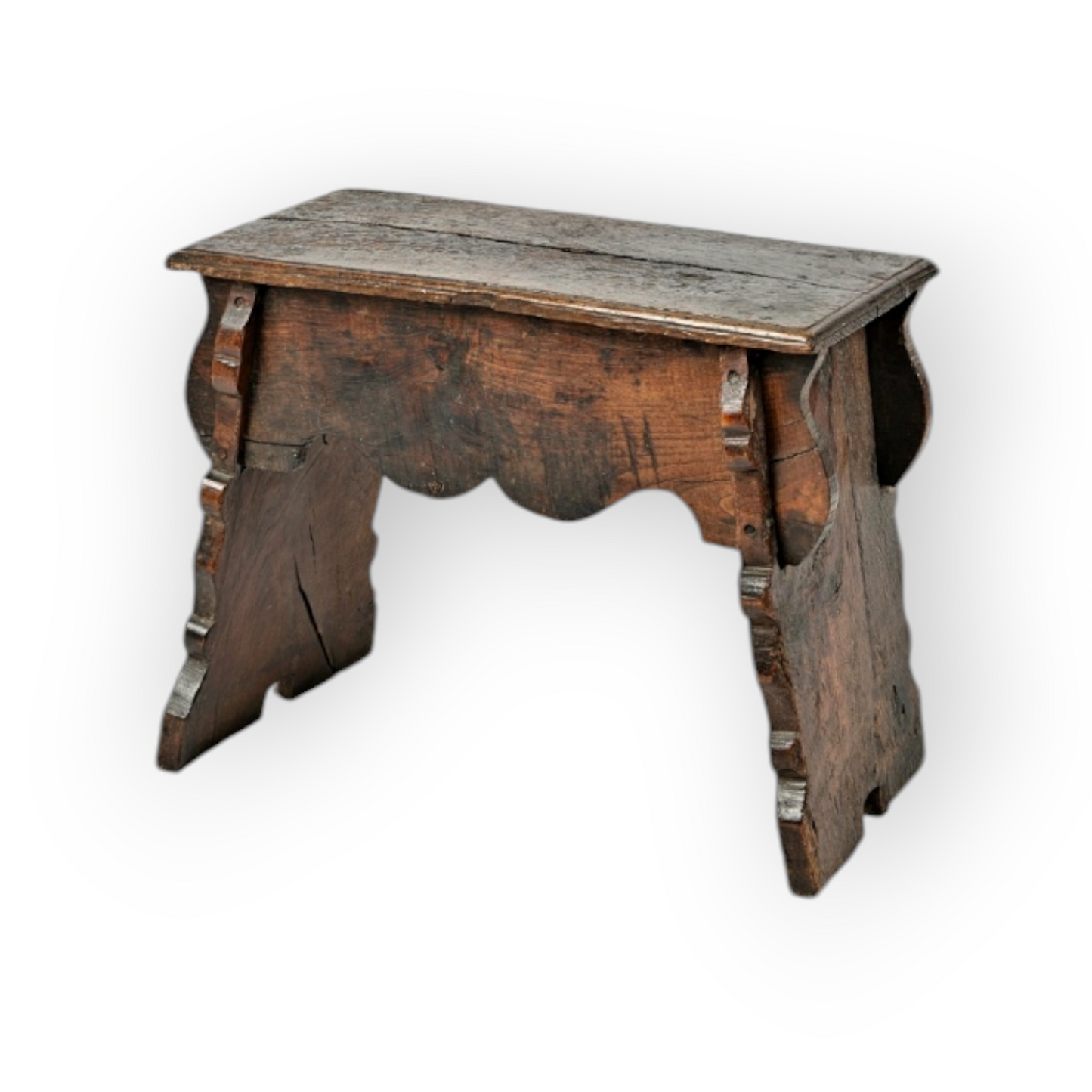 16th-Century Henry VIII Style English Antique Oak Boarded Stool