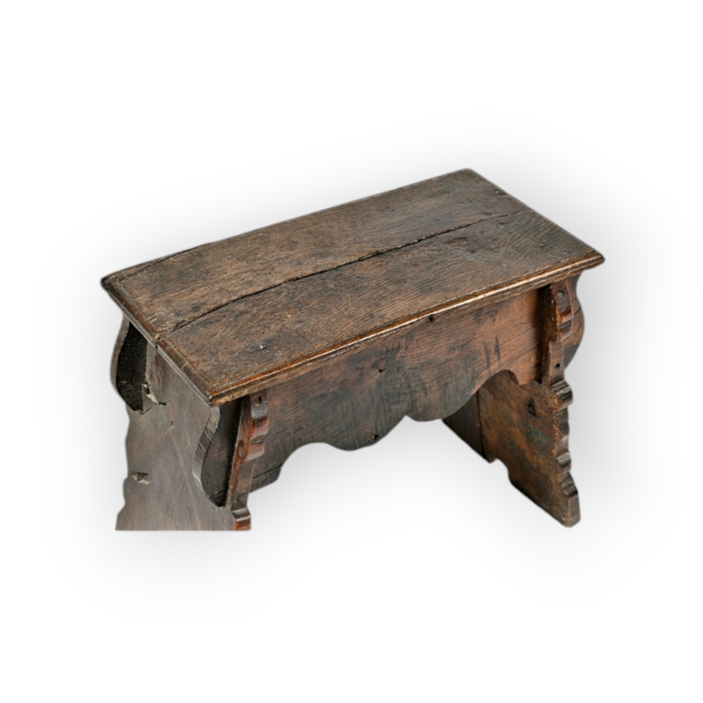 16th-Century Henry VIII Style English Antique Oak Boarded Stool