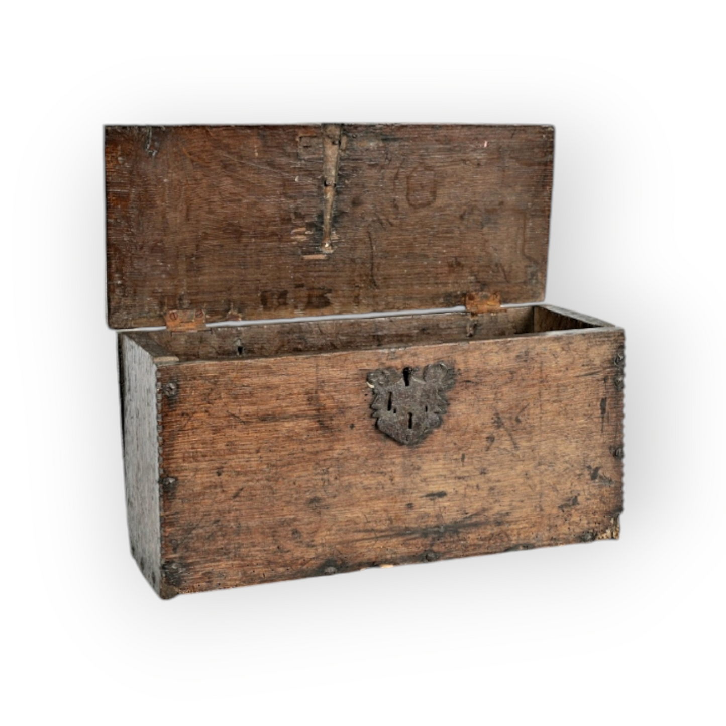 Diminutive 17th-Century Antique Boarded Oak Table Top Box / Casket