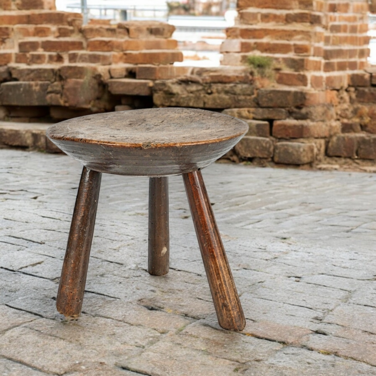 Late 18th-Century Welsh Antique Sycamore Cheese-Top Milking Stool