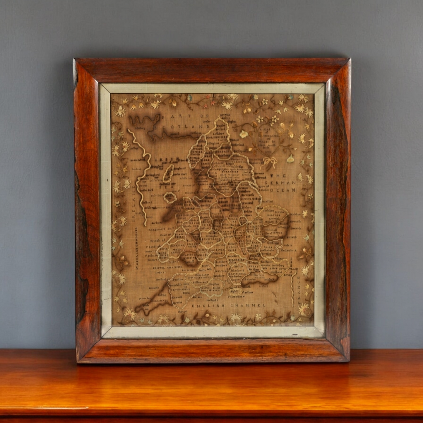 Large 18th-Century English Antique Map Sampler of England & Wales, circa 1780