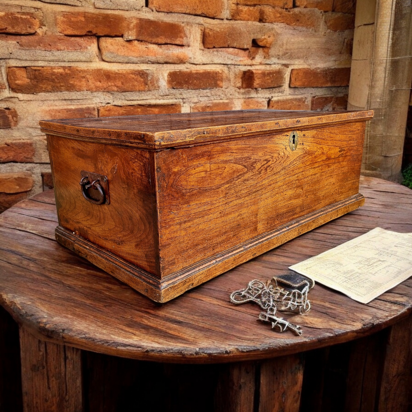 18th-Century English Antique Elm Bible Box / Boarded Box