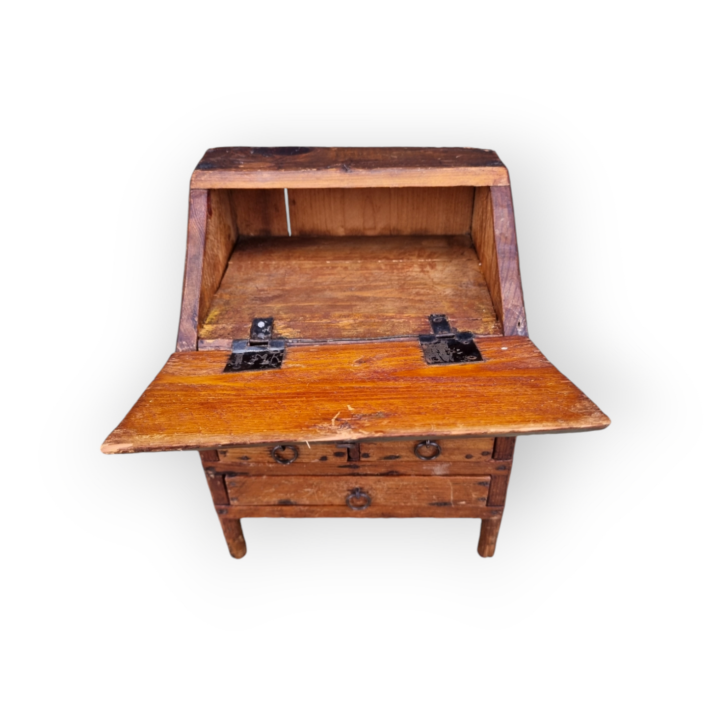 Primitive / Naive Early 19th-Century English Antique Folk Art Made Pine Miniature Bureau, Made As A Child's Toy