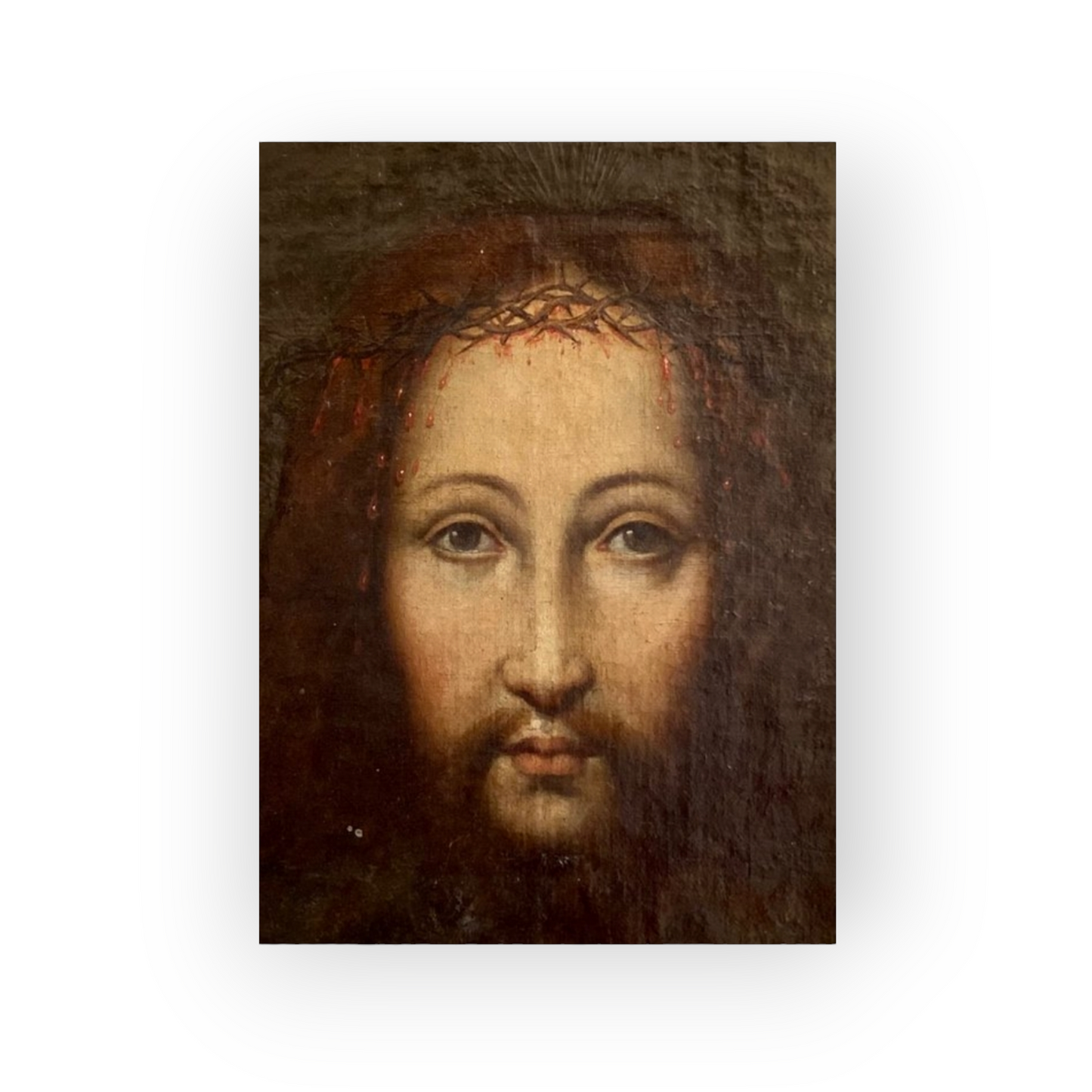 Ecce Homo (Head of Christ) - Follower of Jan van Eyck (1390 - 1441) - A 17th-Century Flemish School Antique Oil On Canvas Portrait