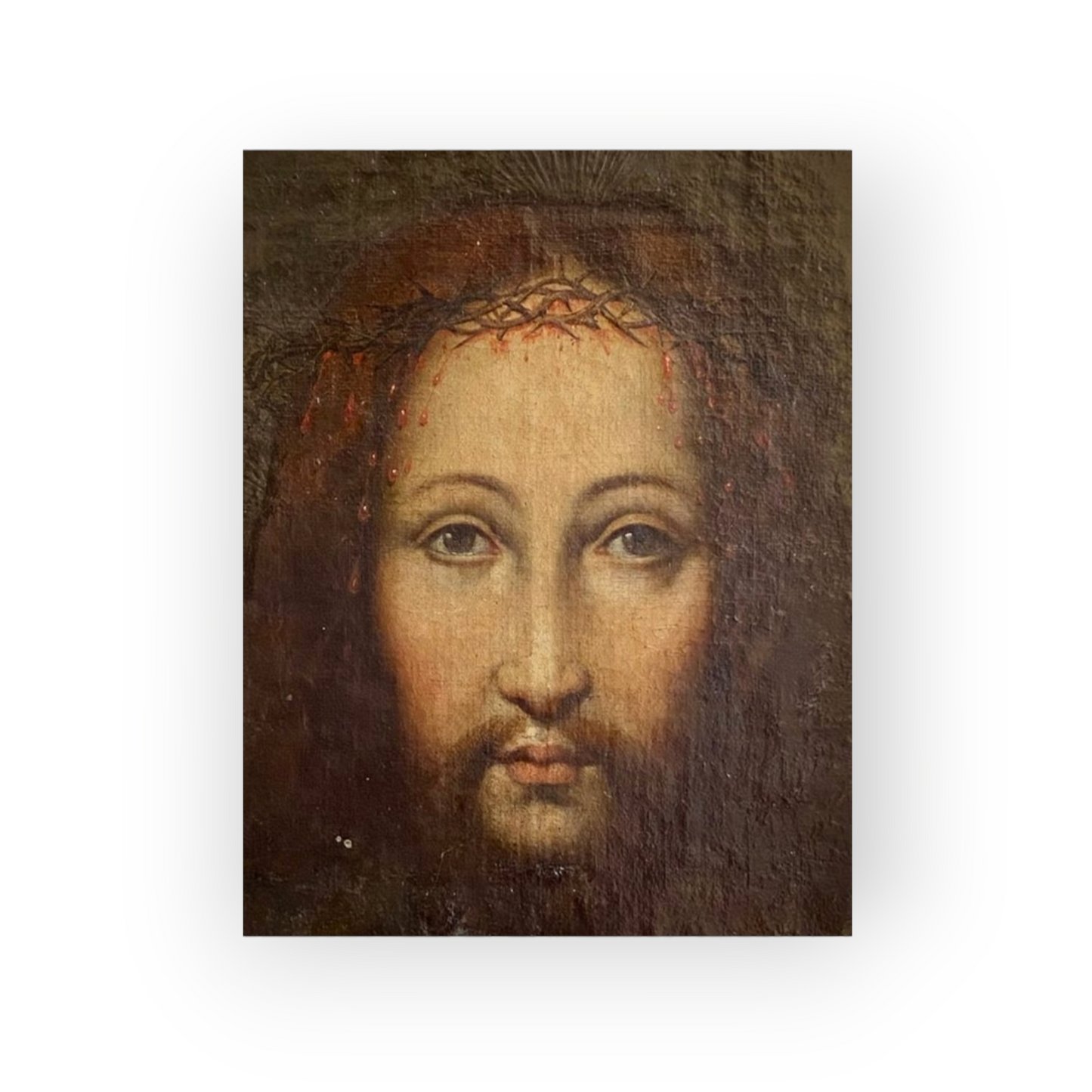 Ecce Homo (Head of Christ) - Follower of Jan van Eyck (1390 - 1441) - A 17th-Century Flemish School Antique Oil On Canvas Portrait