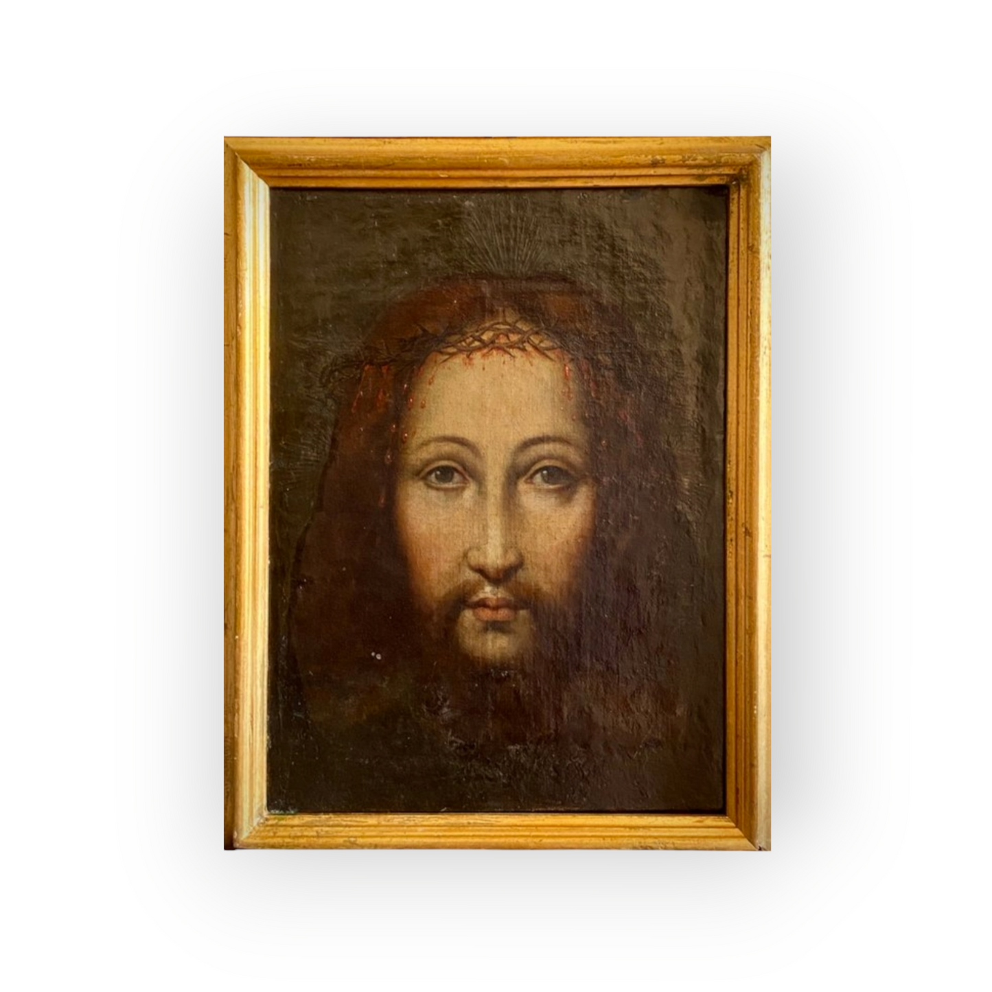 Ecce Homo (Head of Christ) - Follower of Jan van Eyck (1390 - 1441) - A 17th-Century Flemish School Antique Oil On Canvas Portrait