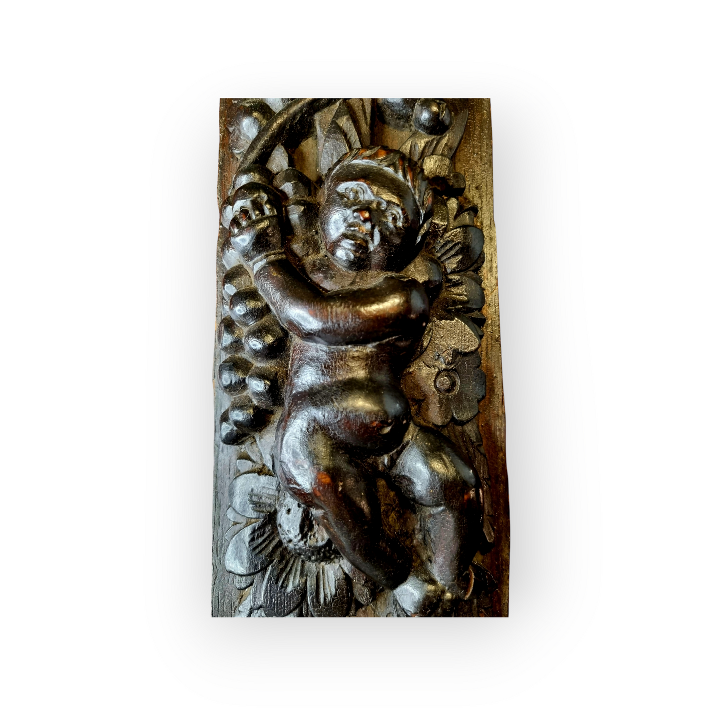 17th-Century Flemish Antique Carved Oak Panel Depicting A Cherub/Putto