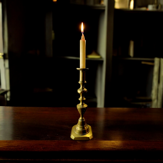 Single 19th-Century English Antique Brass Beehive Candlestick