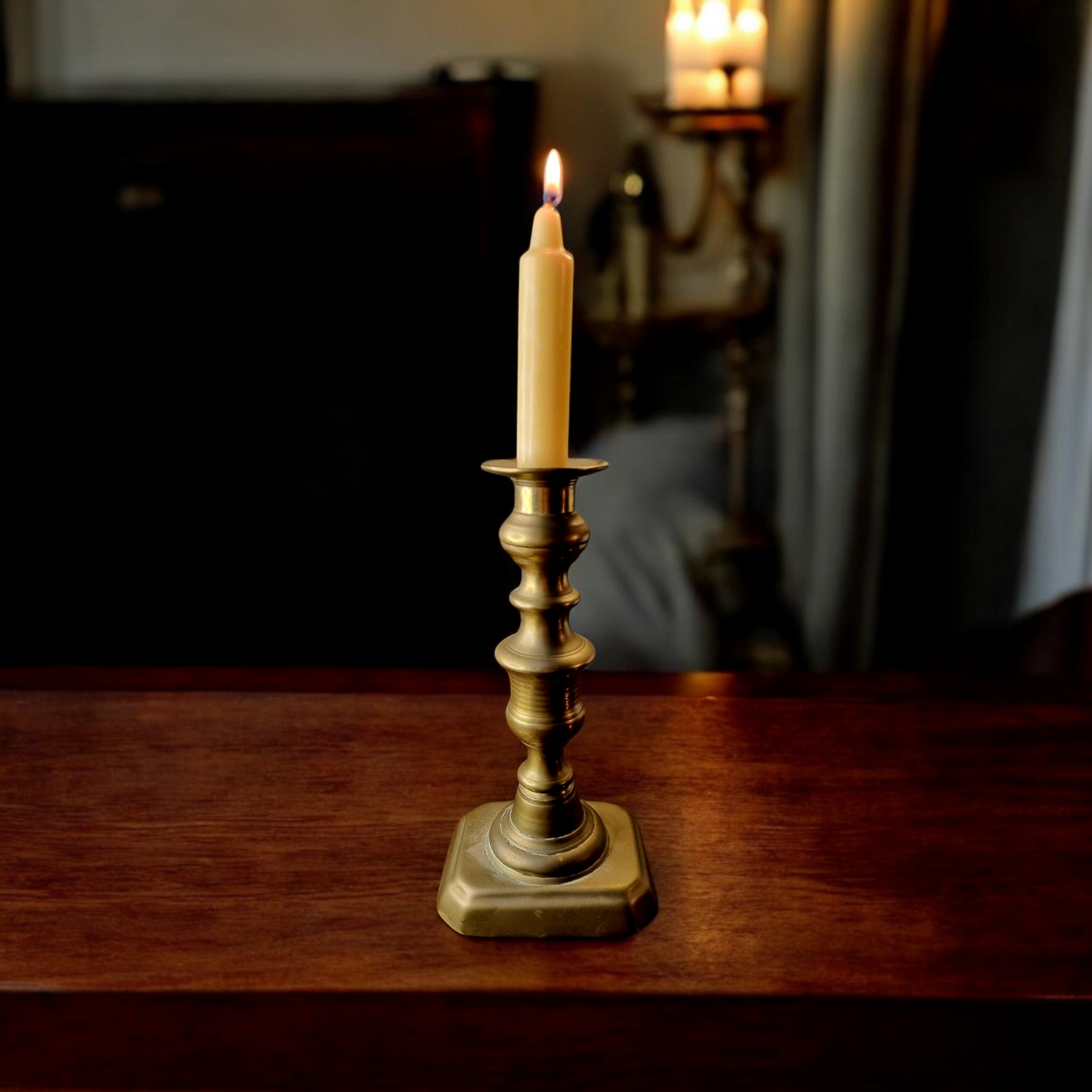 Single Early 19th-Century English Antique Brass Candlestick