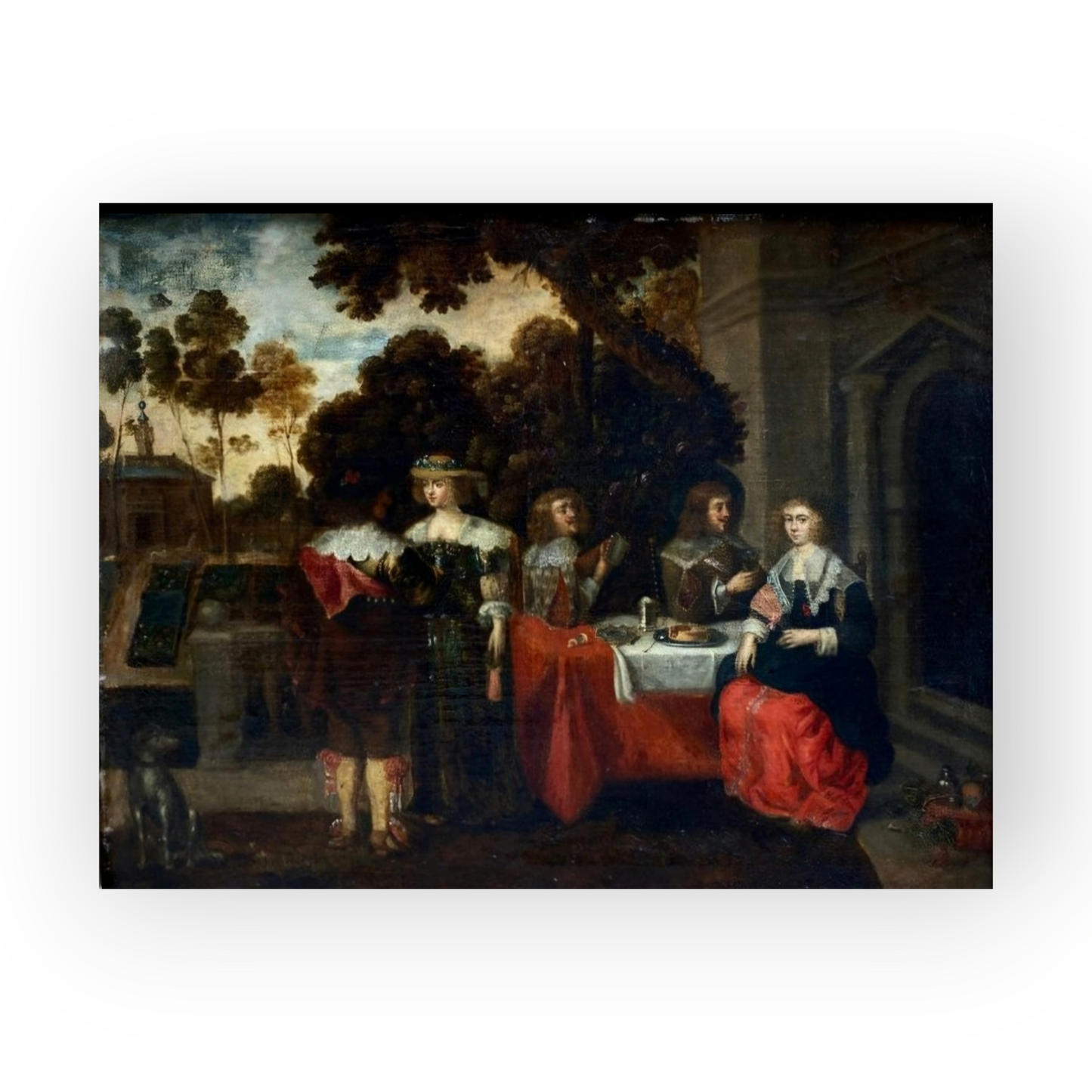 A mid-17th Century Flemish antique oil on canvas depicting courtiers banqueting.