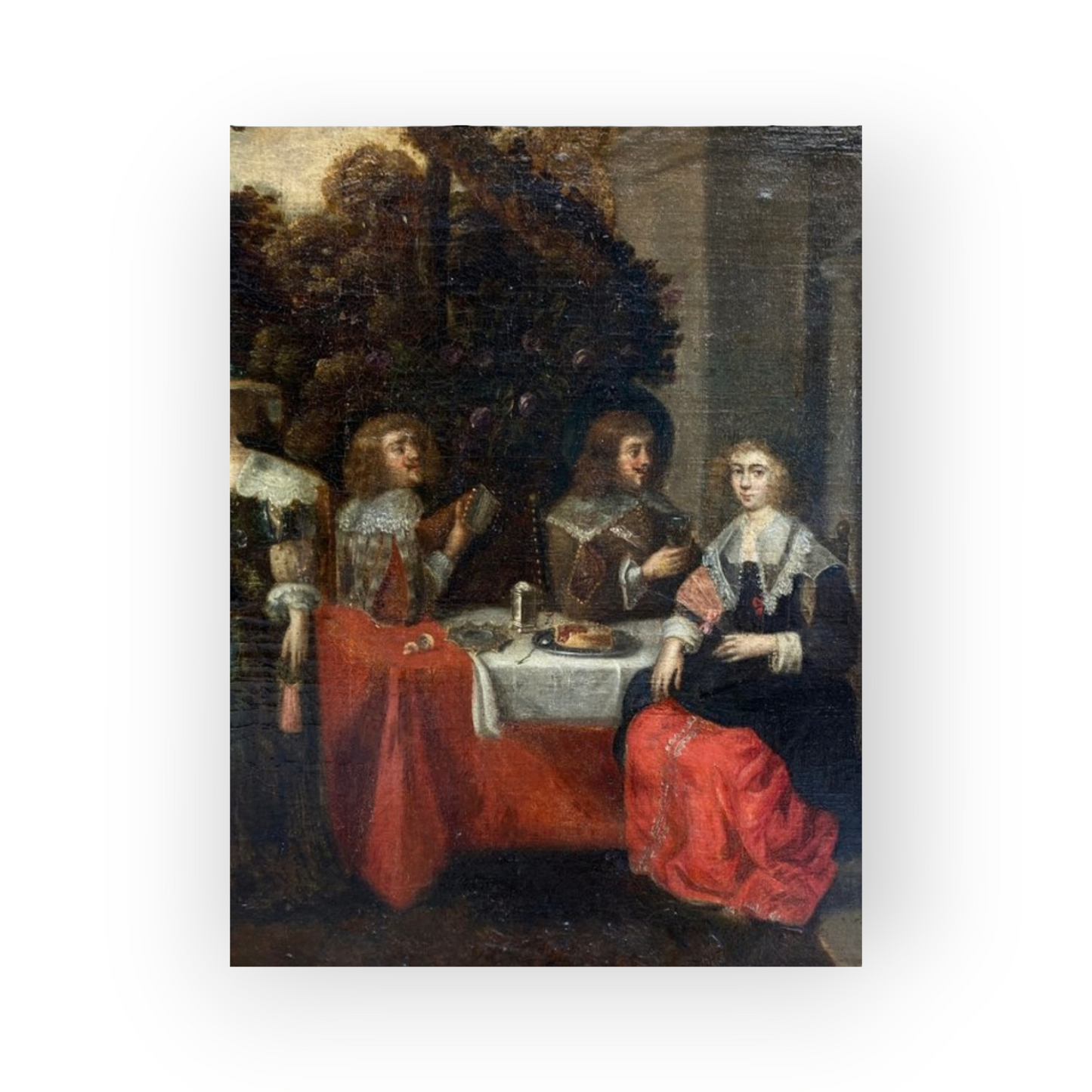 A mid-17th Century Flemish antique oil on canvas depicting courtiers banqueting.