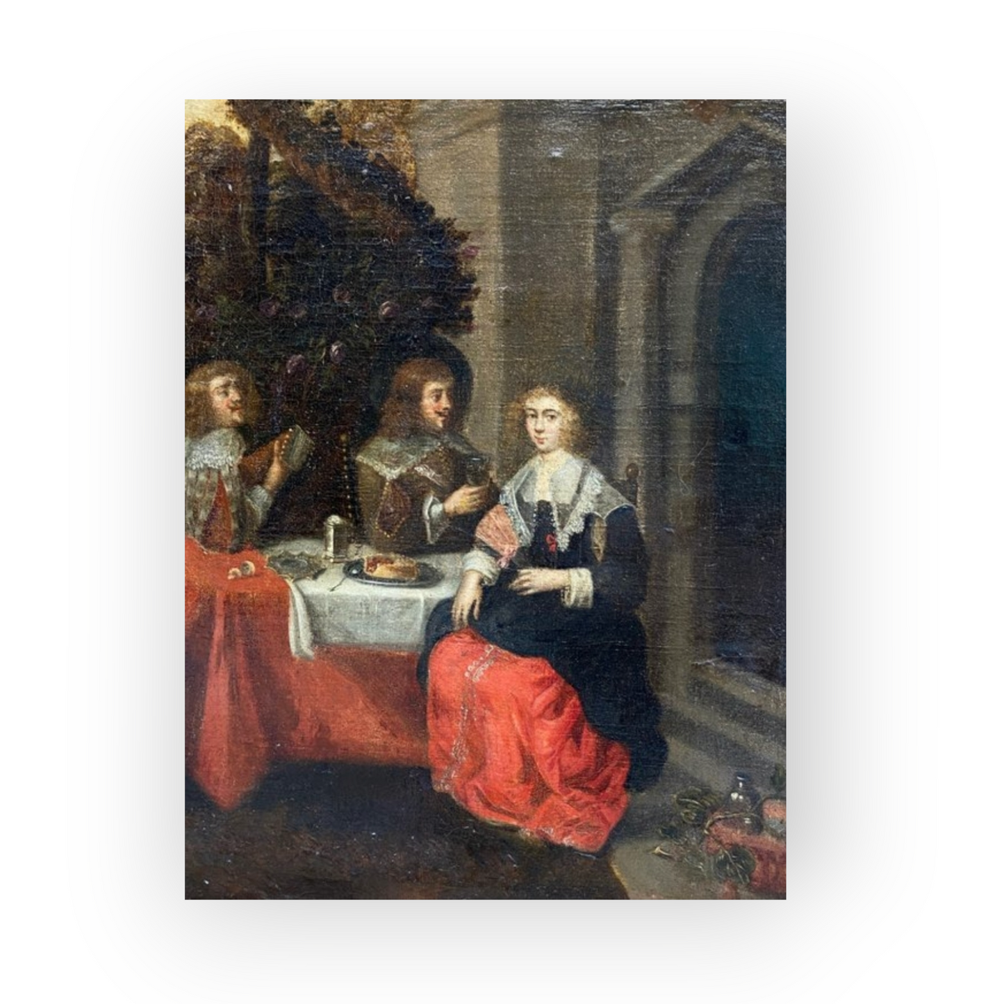 A mid-17th Century Flemish antique oil on canvas depicting courtiers banqueting.