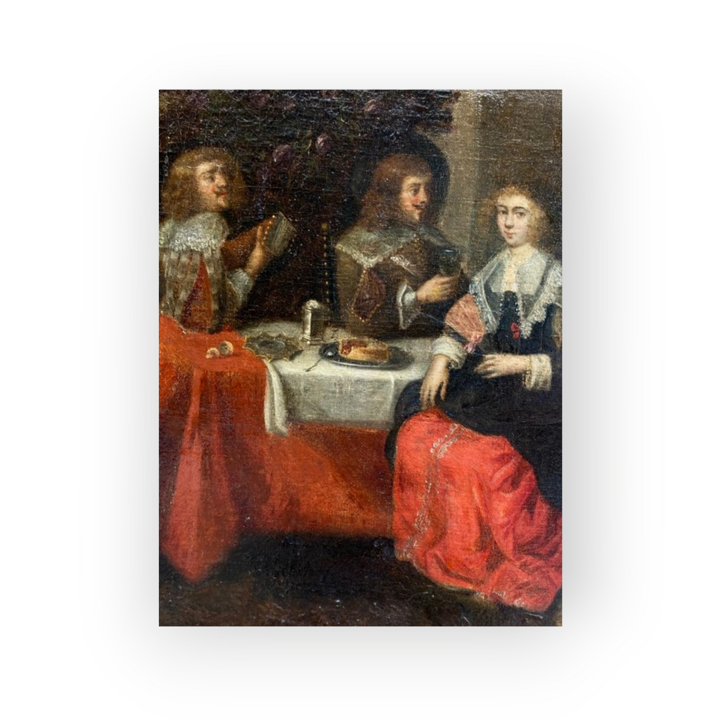 A mid-17th Century Flemish antique oil on canvas depicting courtiers banqueting.