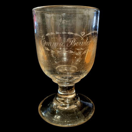 Mid 19th-Century English Antique Lead Crystal Pub Rummer Glass, Inscribed "Emma Bowler Waters"