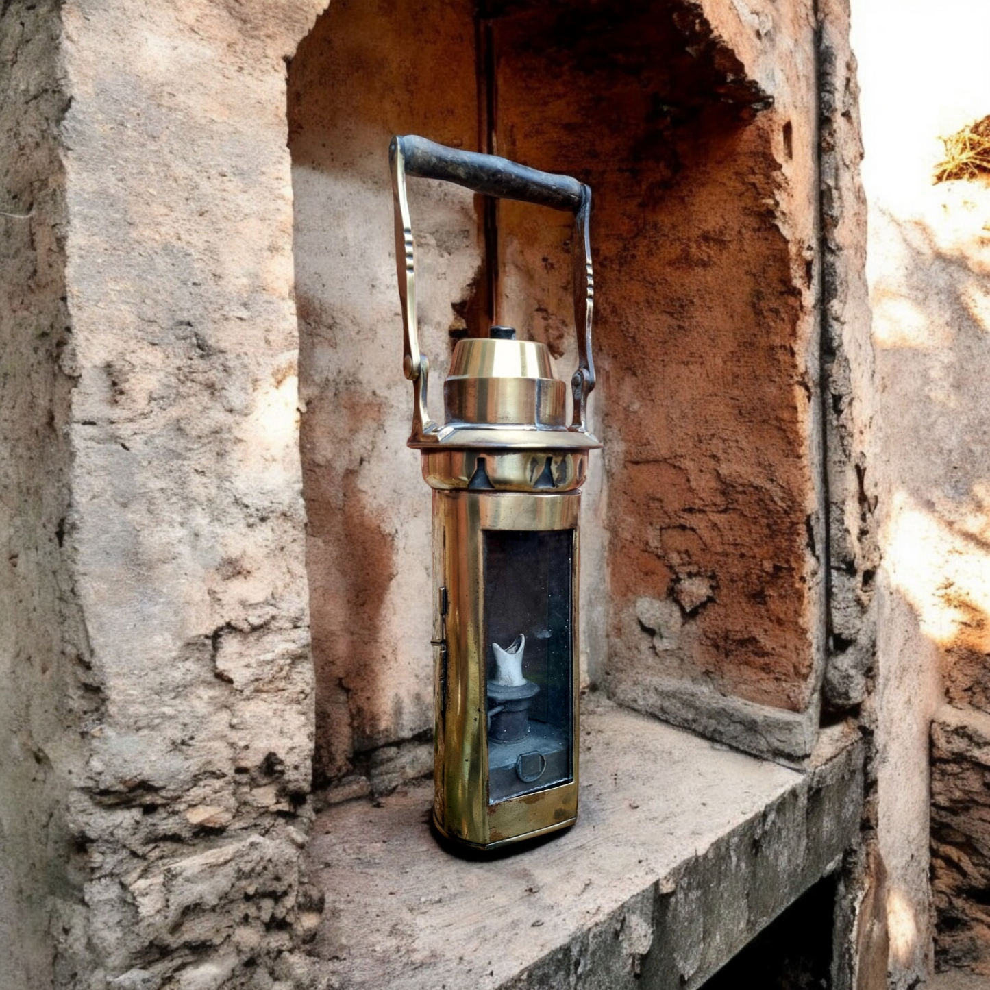 19th Century Antique Brass Hand Lamp - Possibly A Former Ships Binnacle Lamp