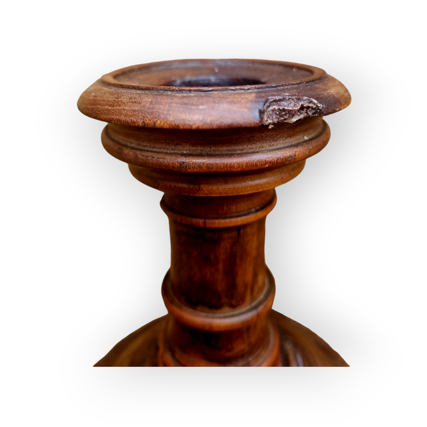 Single 18th-Century Antique Treen / Turned Wooden Candlestick