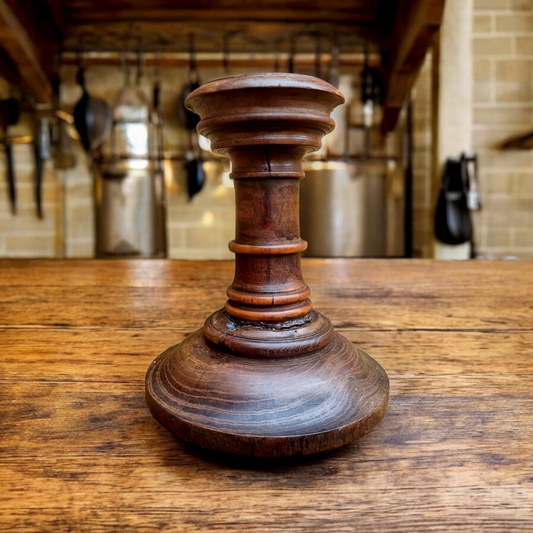 Single 18th-Century Antique Treen / Turned Wooden Candlestick