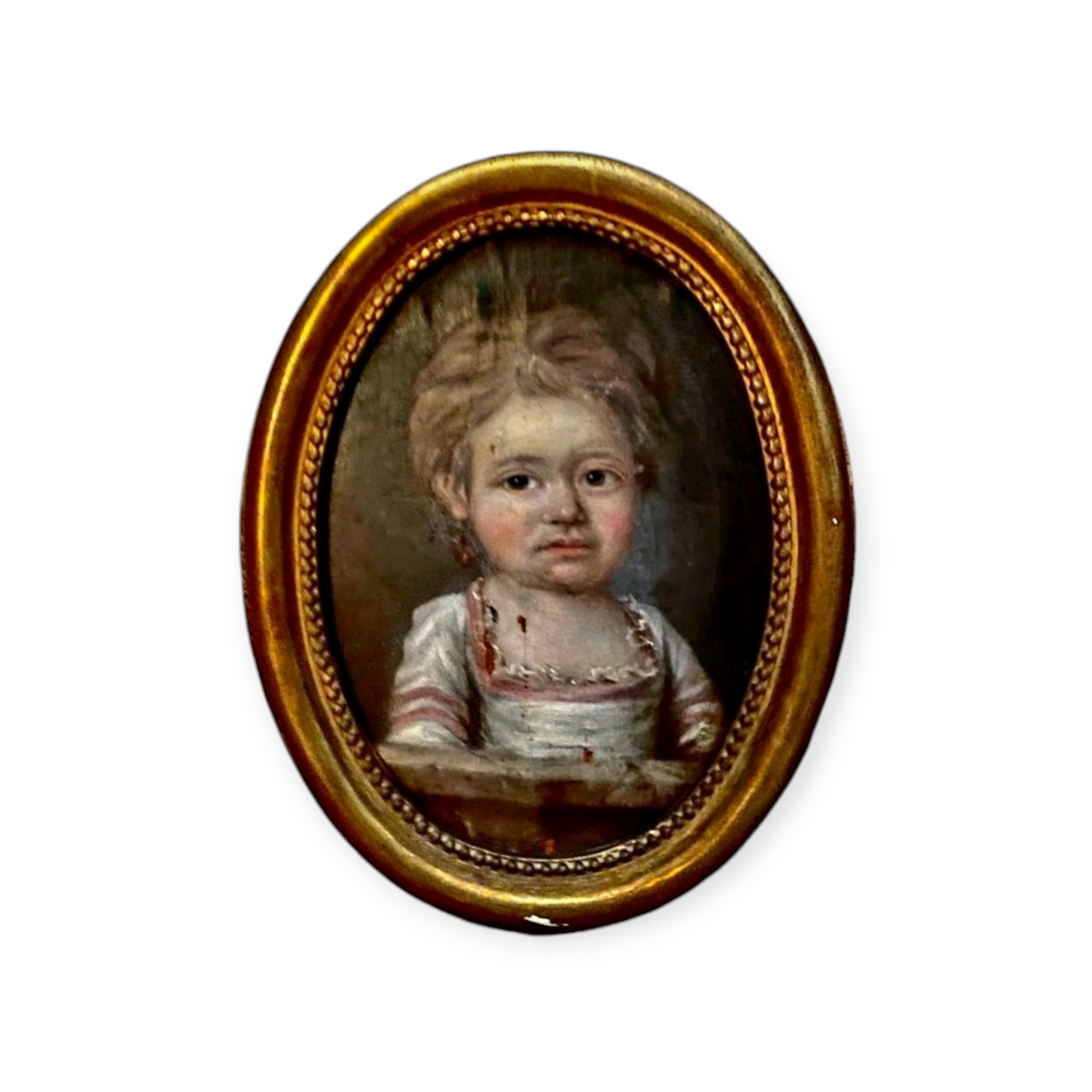 Naive 18th-Century Italian School Antique Oil On Canvas Portrait Of A Young Girl