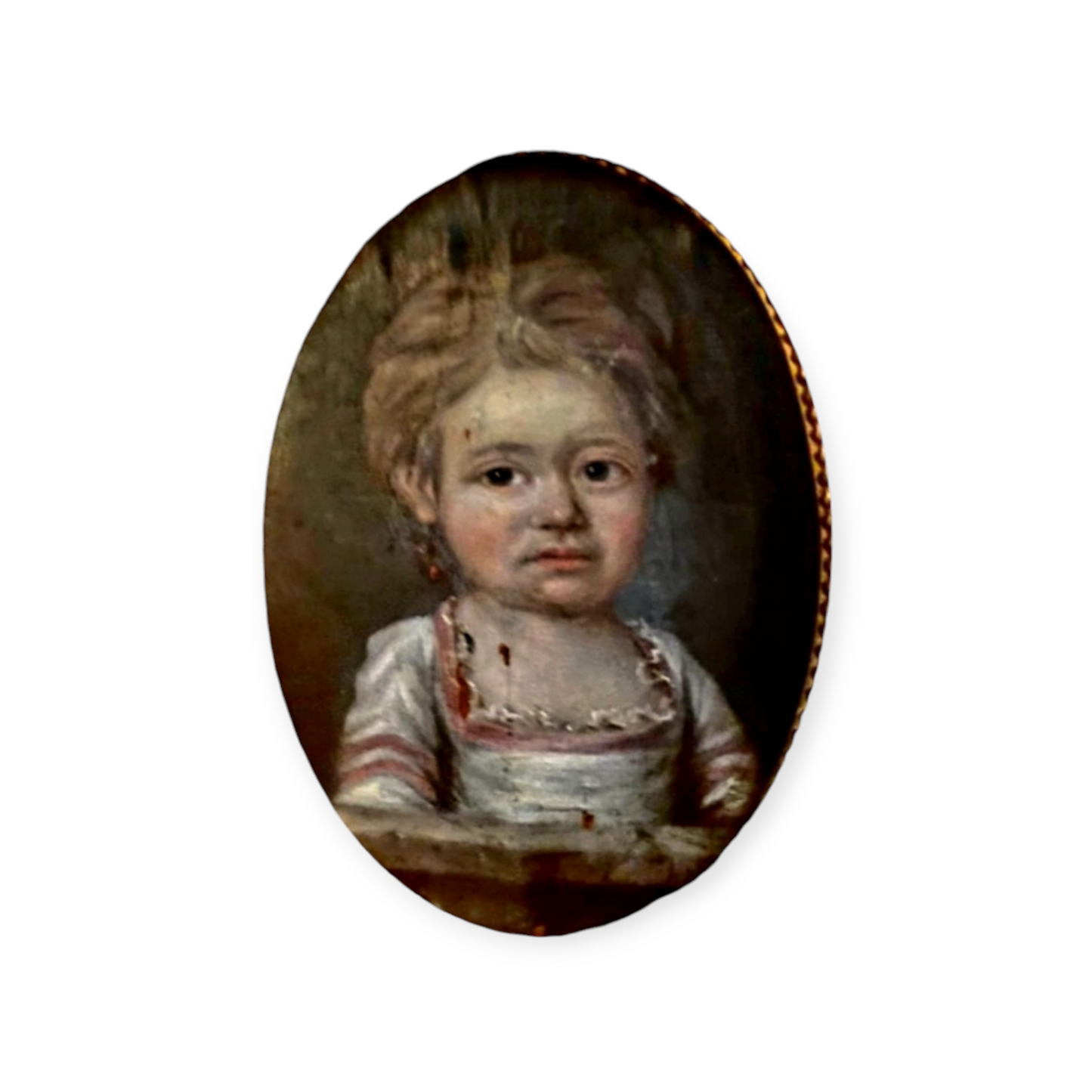 Naive 18th-Century Italian School Antique Oil On Canvas Portrait Of A Young Girl