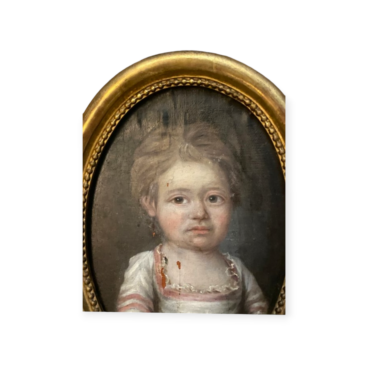 Naive 18th-Century Italian School Antique Oil On Canvas Portrait Of A Young Girl