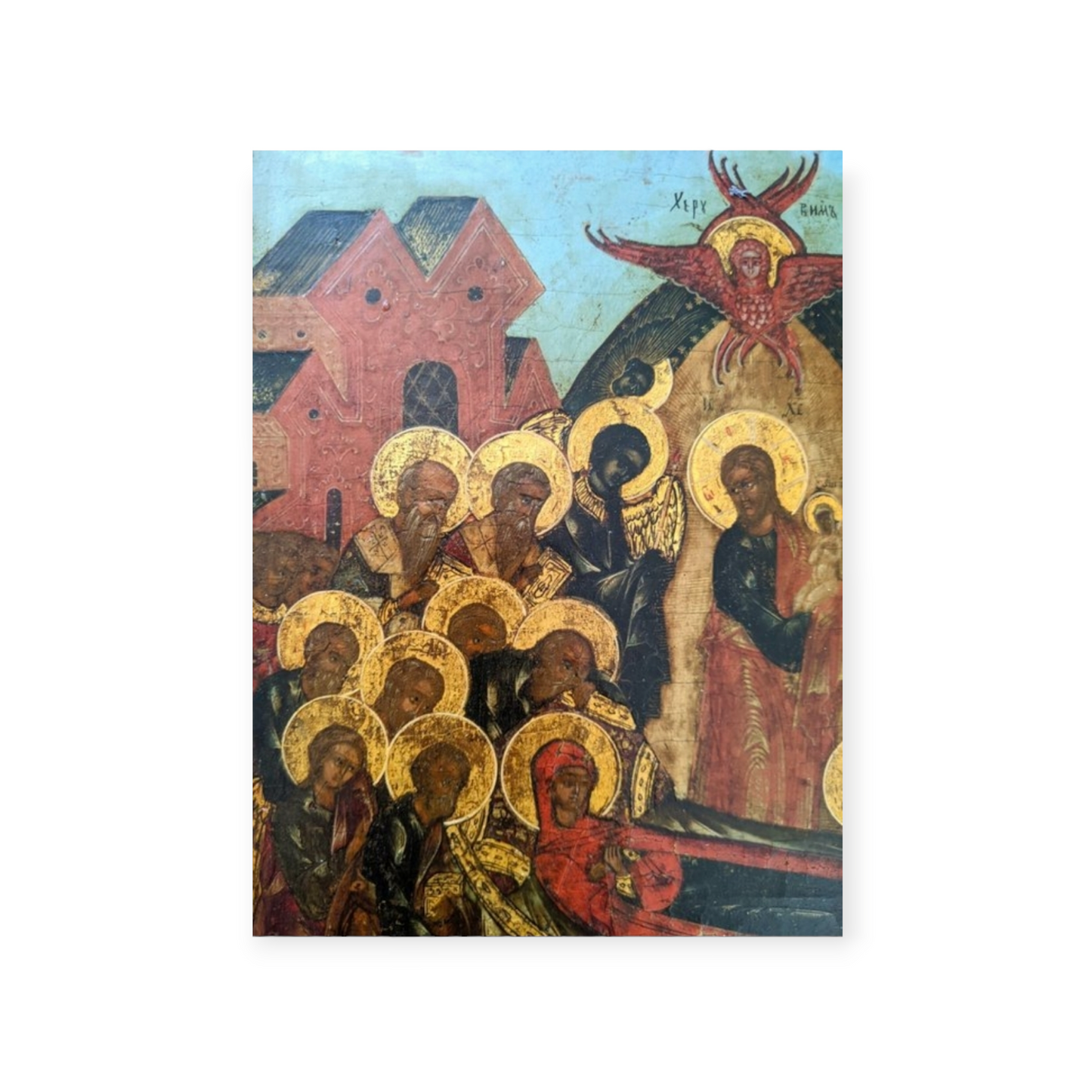 Late 18th-Century Russian Orthodox Antique Icon Depicting The Dormition Of The Virgin