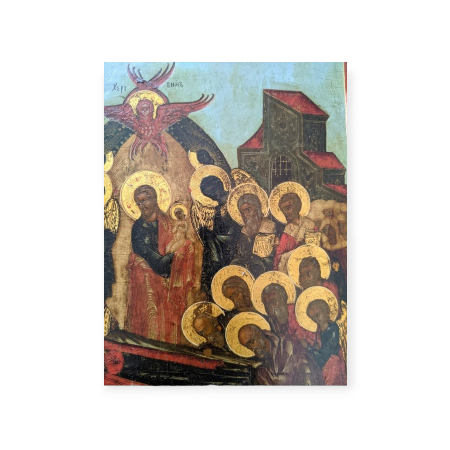 Late 18th-Century Russian Orthodox Antique Icon Depicting The Dormition Of The Virgin