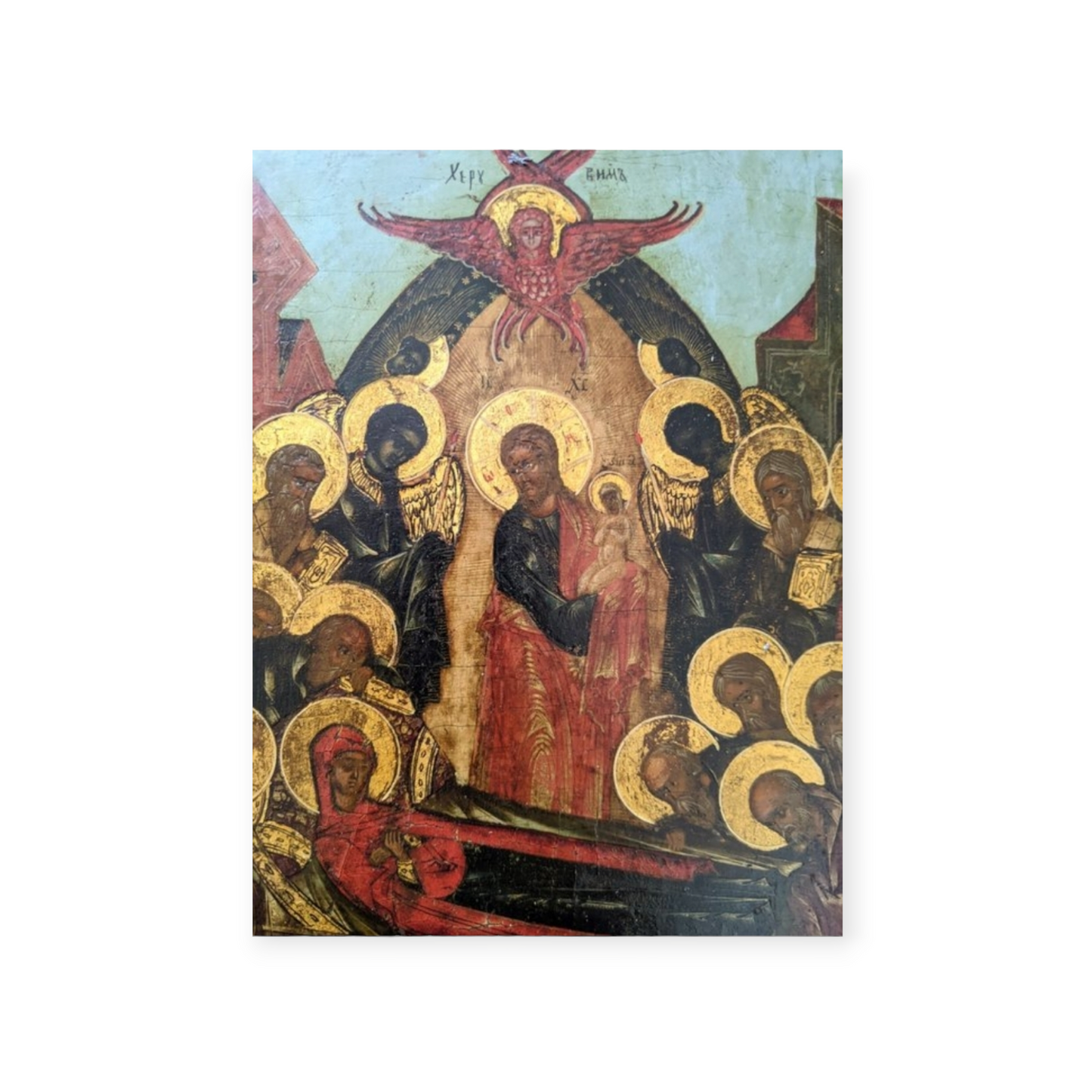 Late 18th-Century Russian Orthodox Antique Icon Depicting The Dormition Of The Virgin