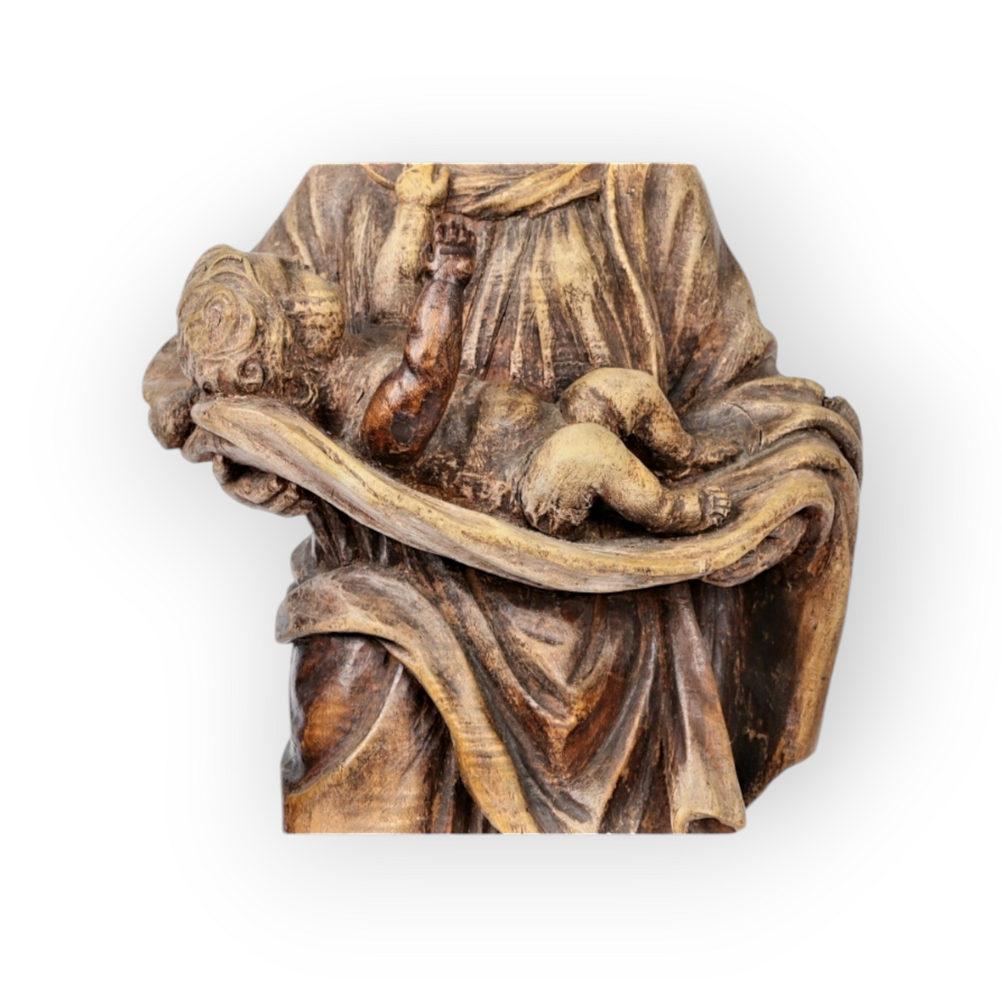 18th-Century Italian Antique Neoclassical Carved Wooden Sculpture Of The Virgin & Child