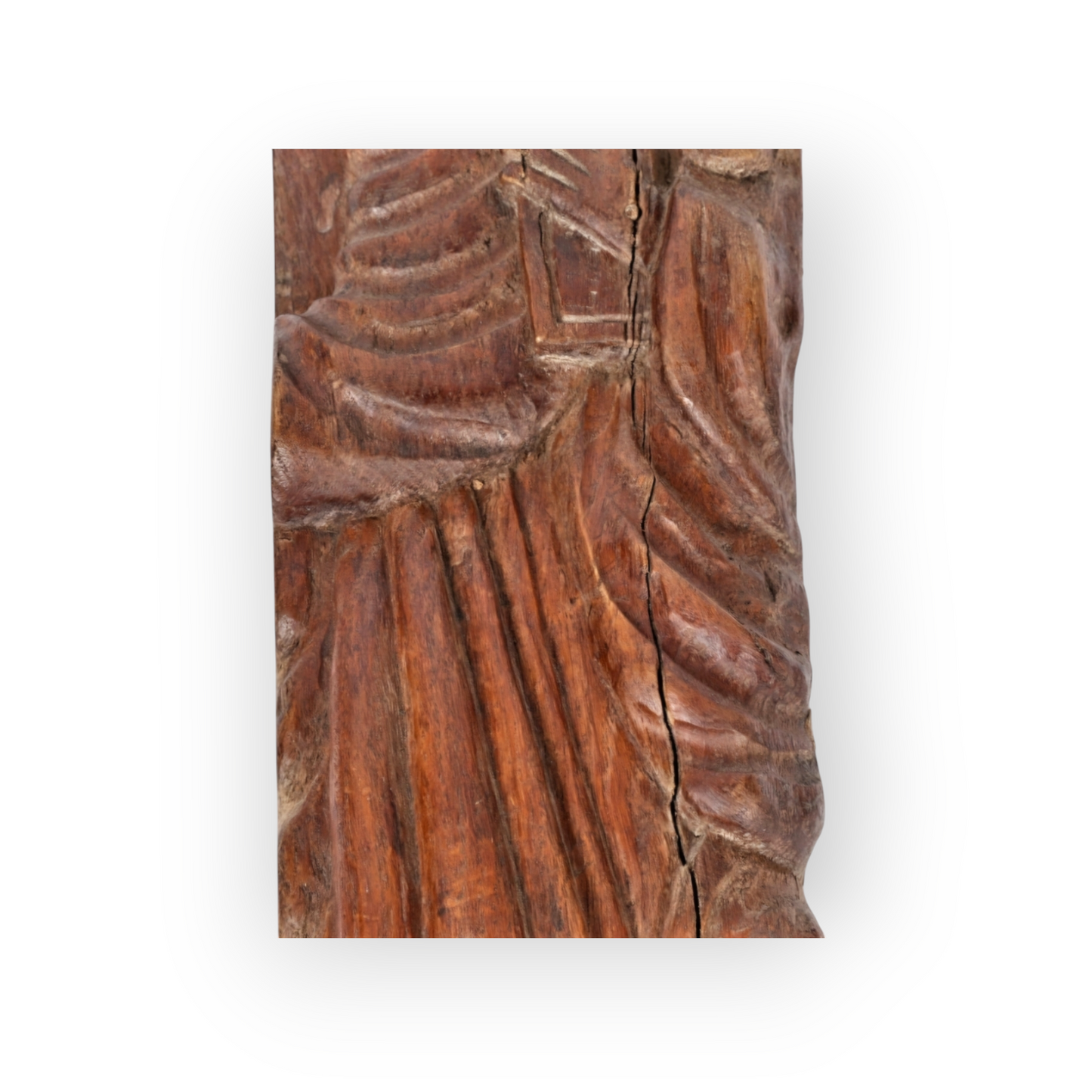 Naive 18th-Century Antique Carved Walnut Panel Fragment Depicting The Virgin