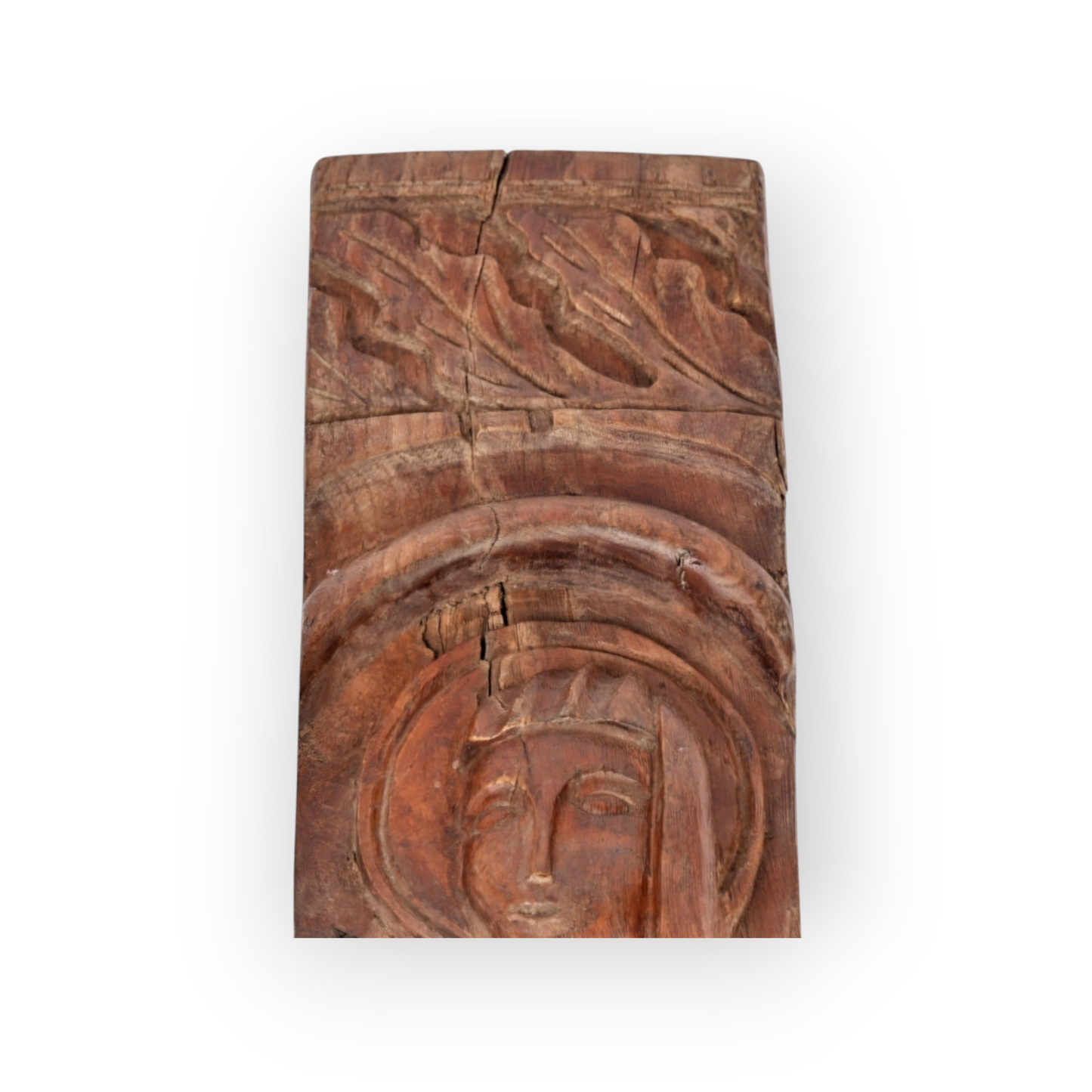 Naive 18th-Century Antique Carved Walnut Panel Fragment Depicting The Virgin