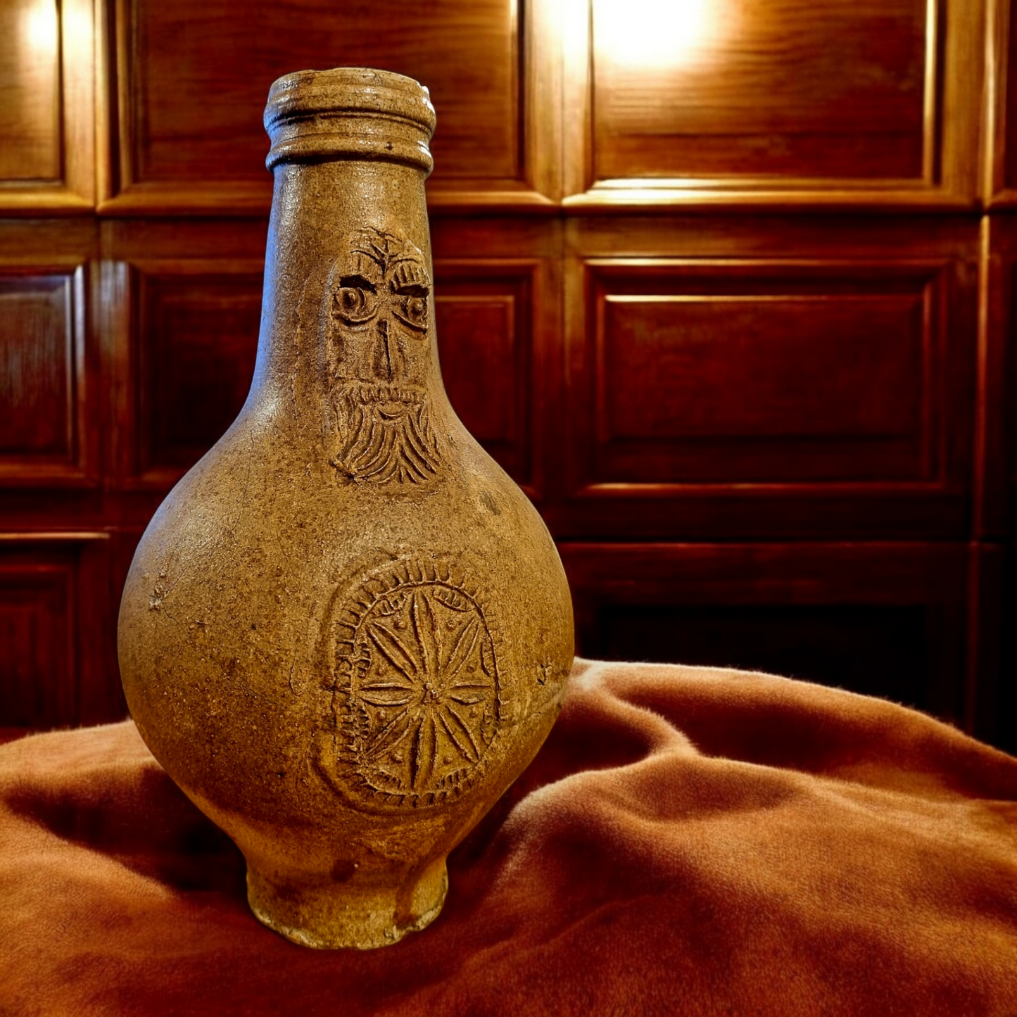 Mid 17th Century German Antique Stoneware Bellarmine Jug or Bartmannkrug, Circa 1625-1675