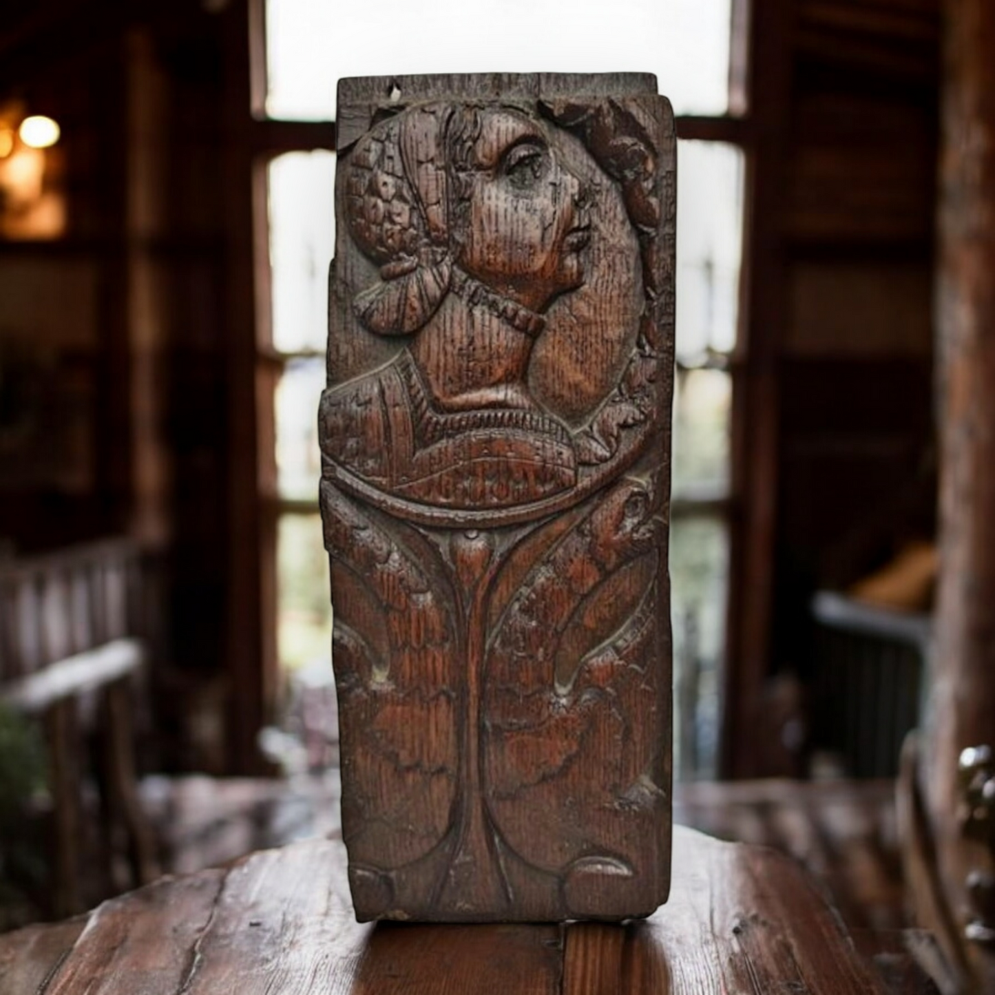 Mid 16th-Century French Antique Carved Oak Romayne Portrait Panel