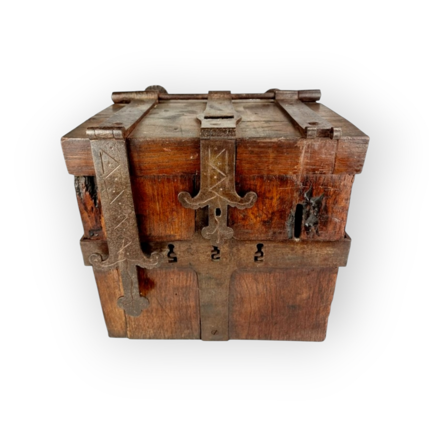 17th Century Antique Oak Alms Box / Offertory Box / Poor Box / Mite Box