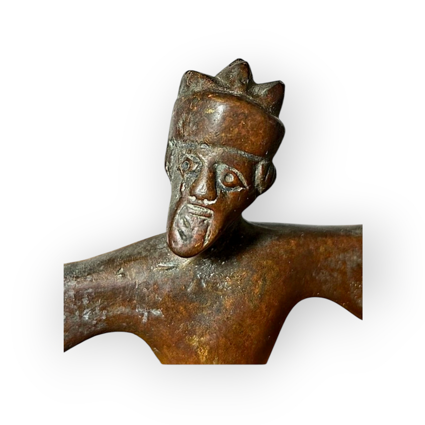 15th Century / Late Medieval Period German Antique Bronze "Bearded Man" Two Branch Candleholder / Candelabrum